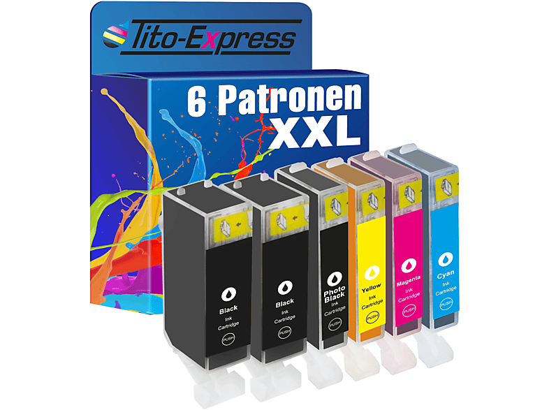 TITO-EXPRESS PLATINUMSERIE 6er Set ersetzt Canon PGI-520XL CLI-521XL Tintenpatronen schwarz, cyan, magenta, yellow, photoblack (2932B001 2933B001 2934B001 2935B001 2937B 001)