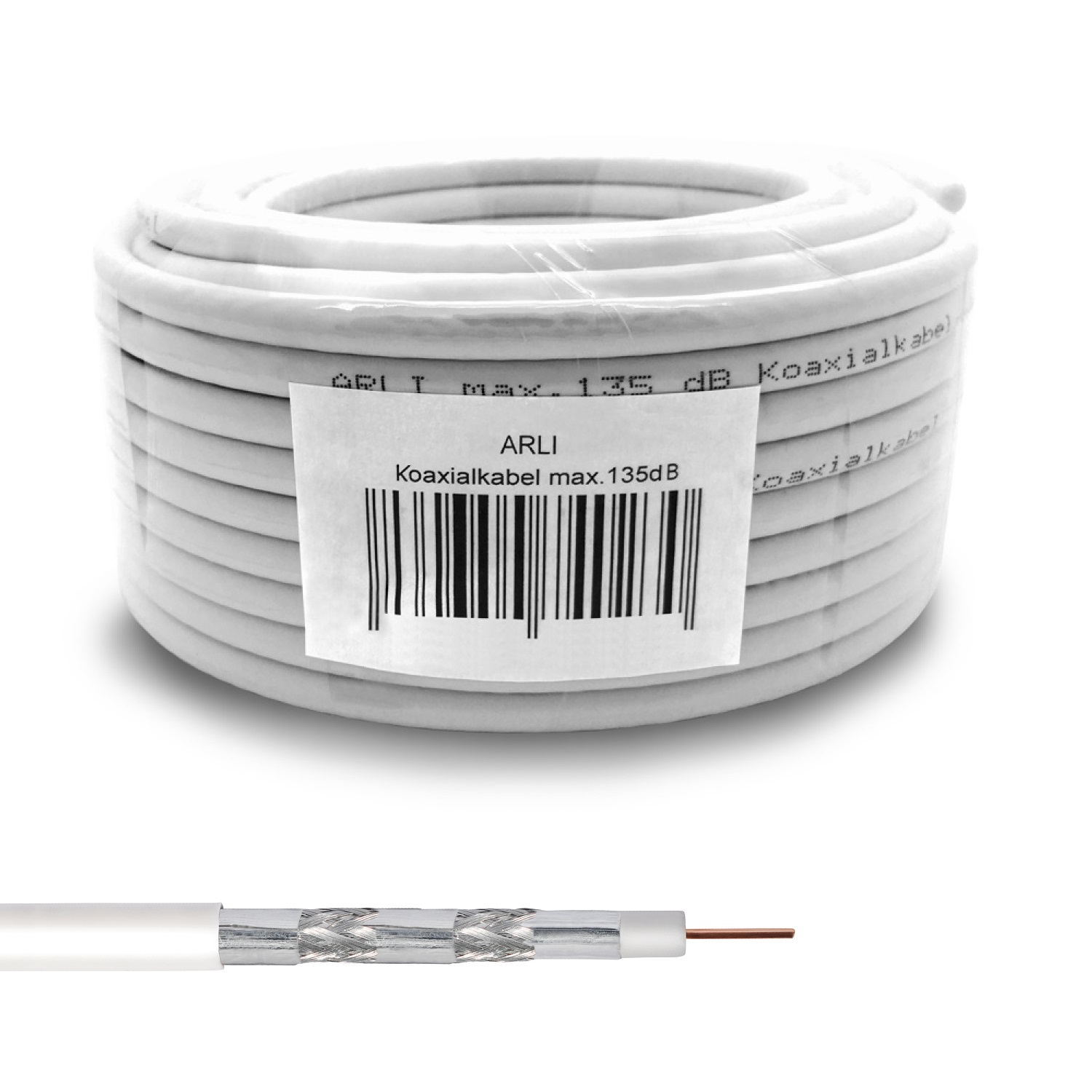 ARLI 50m Koaxialkabel + 10x F-Kompressionsstecker Antennen Zange Sat + Kabel