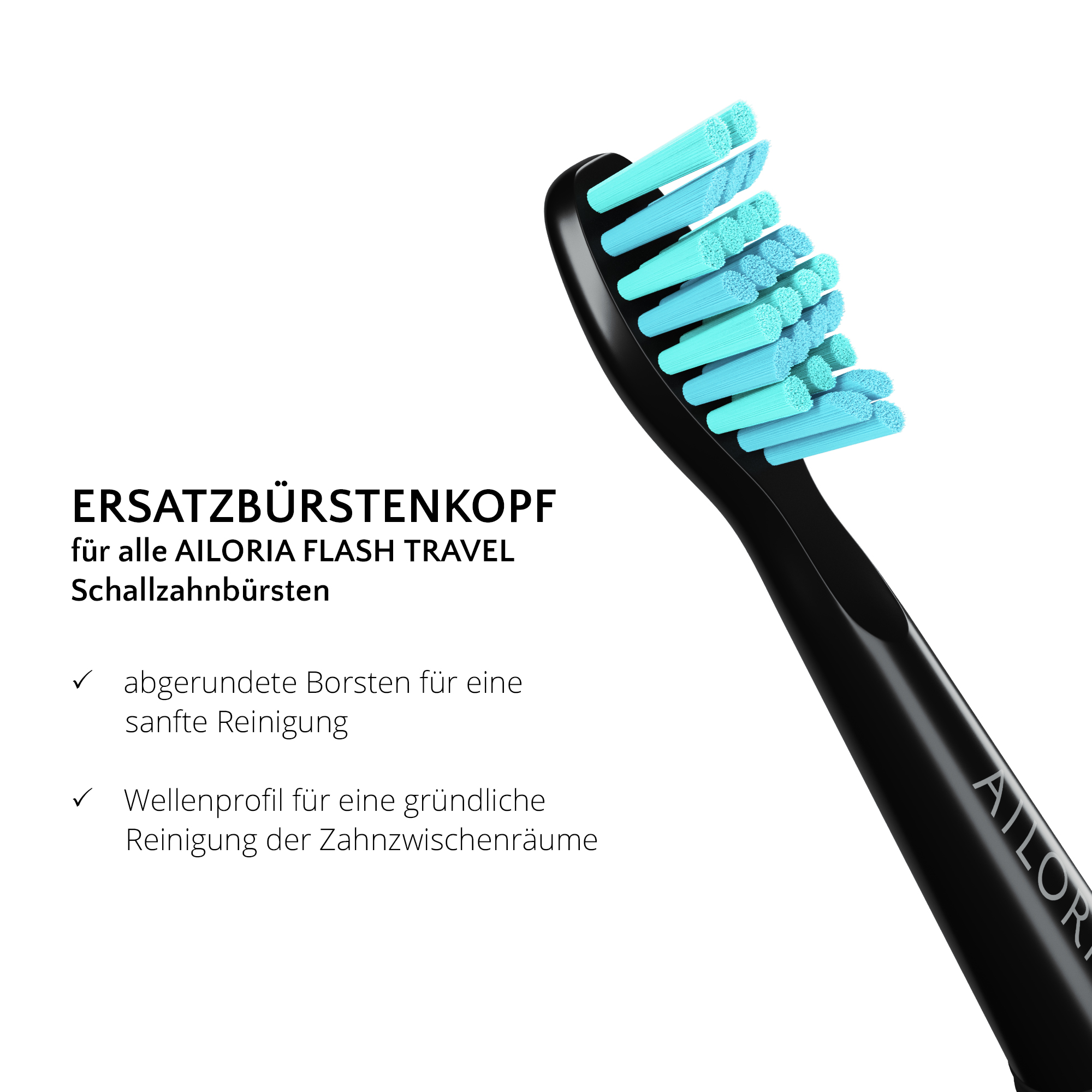 Testina nera spazzolino con setole blu. Sfondo bianco.
