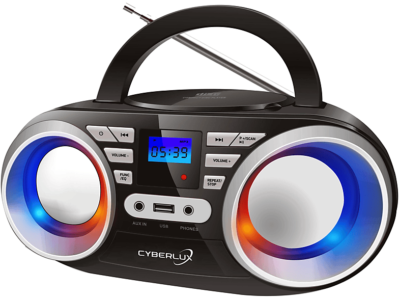 CYBERLUX CL-800 Tragbarer CD-Player | LED-Discolichter | Boombox | Black