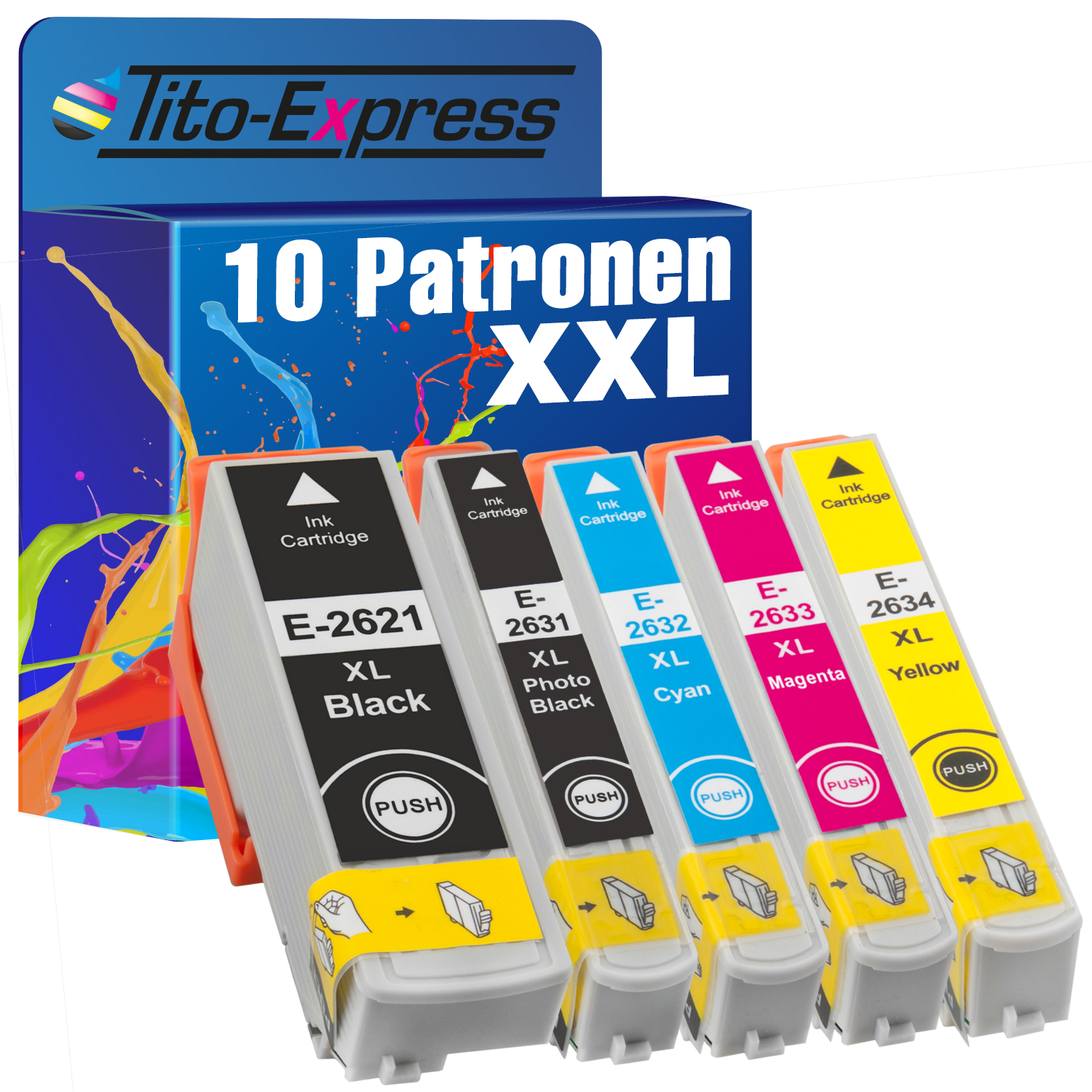 TITO-EXPRESS PLATINUMSERIE 10er Set magenta, T photoblack, yellow ersetzt 26364010) 26XL (C black, 13 cyan, Tintenpatronen