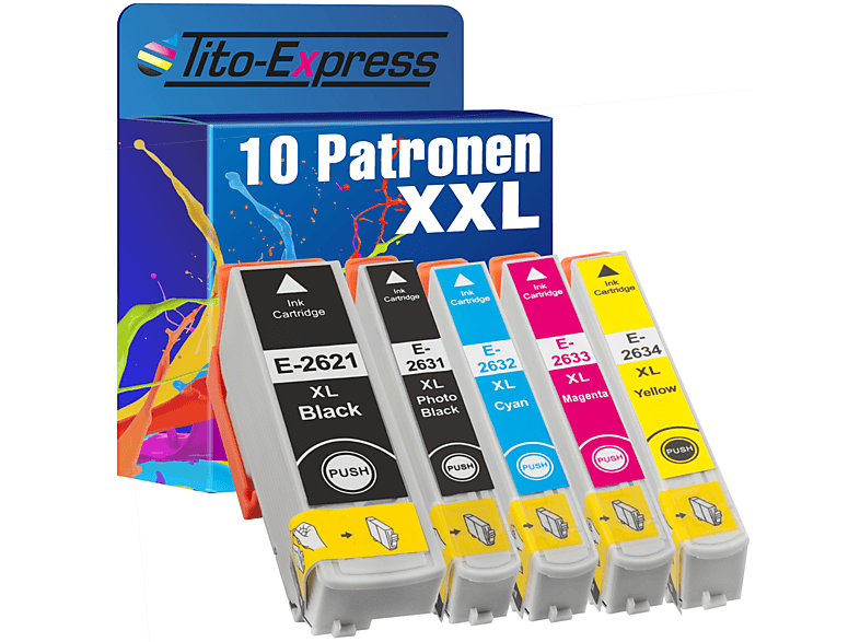 TITO-EXPRESS PLATINUMSERIE 10er Set magenta, T photoblack, yellow ersetzt 26364010) 26XL (C black, 13 cyan, Tintenpatronen