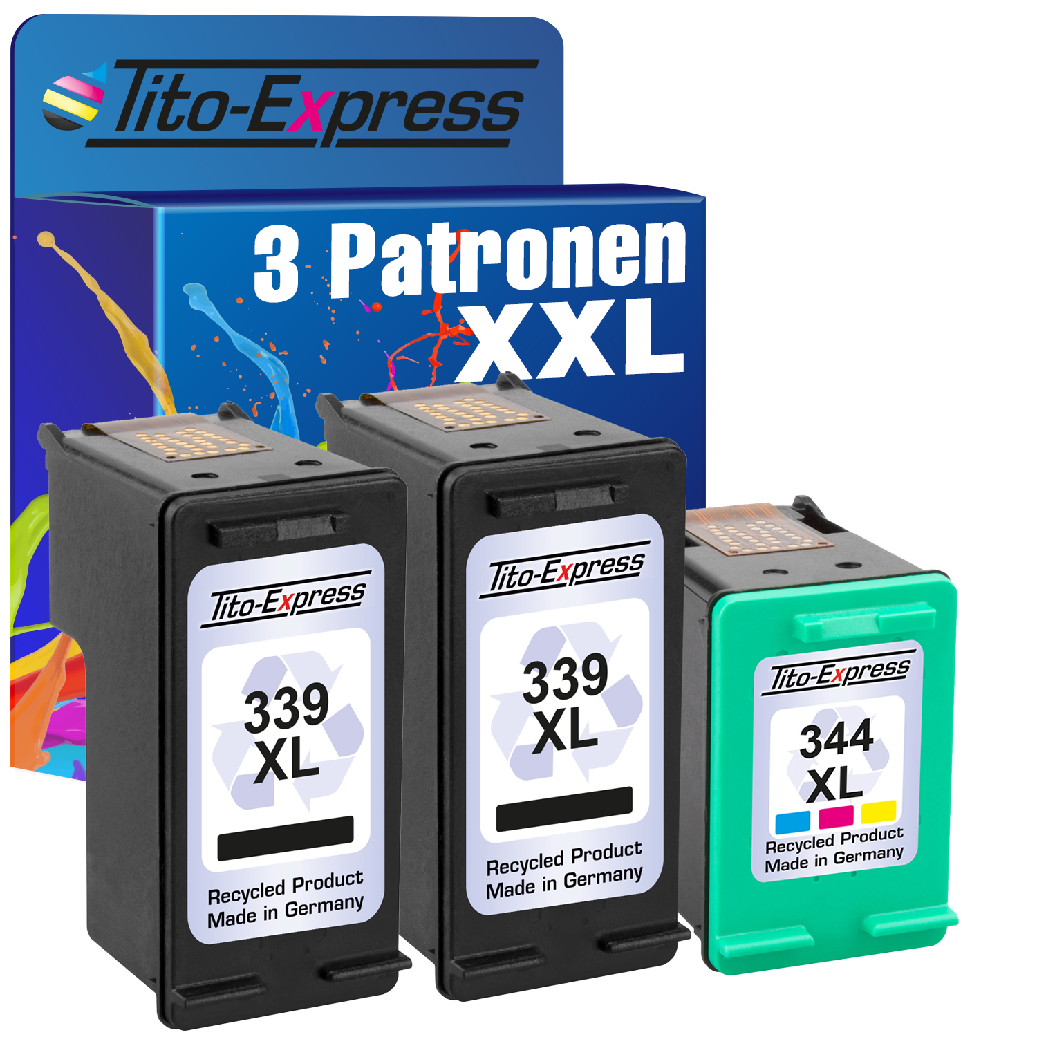 TITO-EXPRESS PLATINUMSERIE 3er XL XL Cyan, Tintenpatronen Magenta, 339 C9363EE) & HP Black, (C9504EE Yellow ersetzt 344 Set