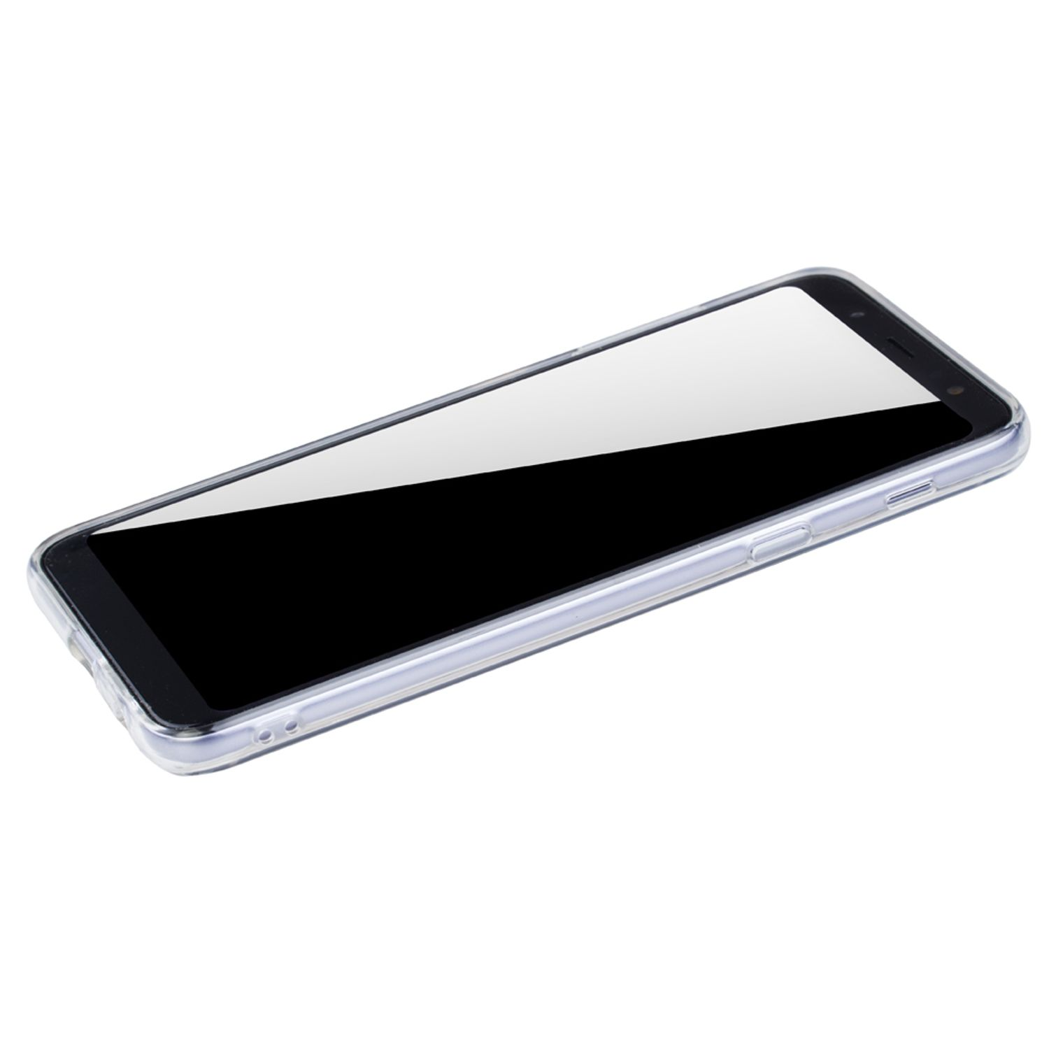Ein Telefon in einer transparenten Hülle mit schwarzem Bildschirm.