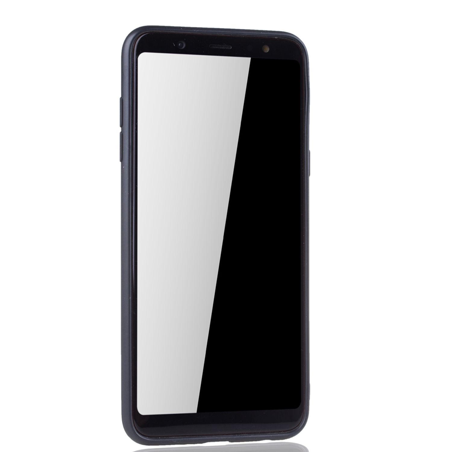 Ein schwarzes Smartphone mit hellem Bildschirm, das die Vorderseite zeigt. Der Bildschirm ist weiß und das Telefon dunkel.