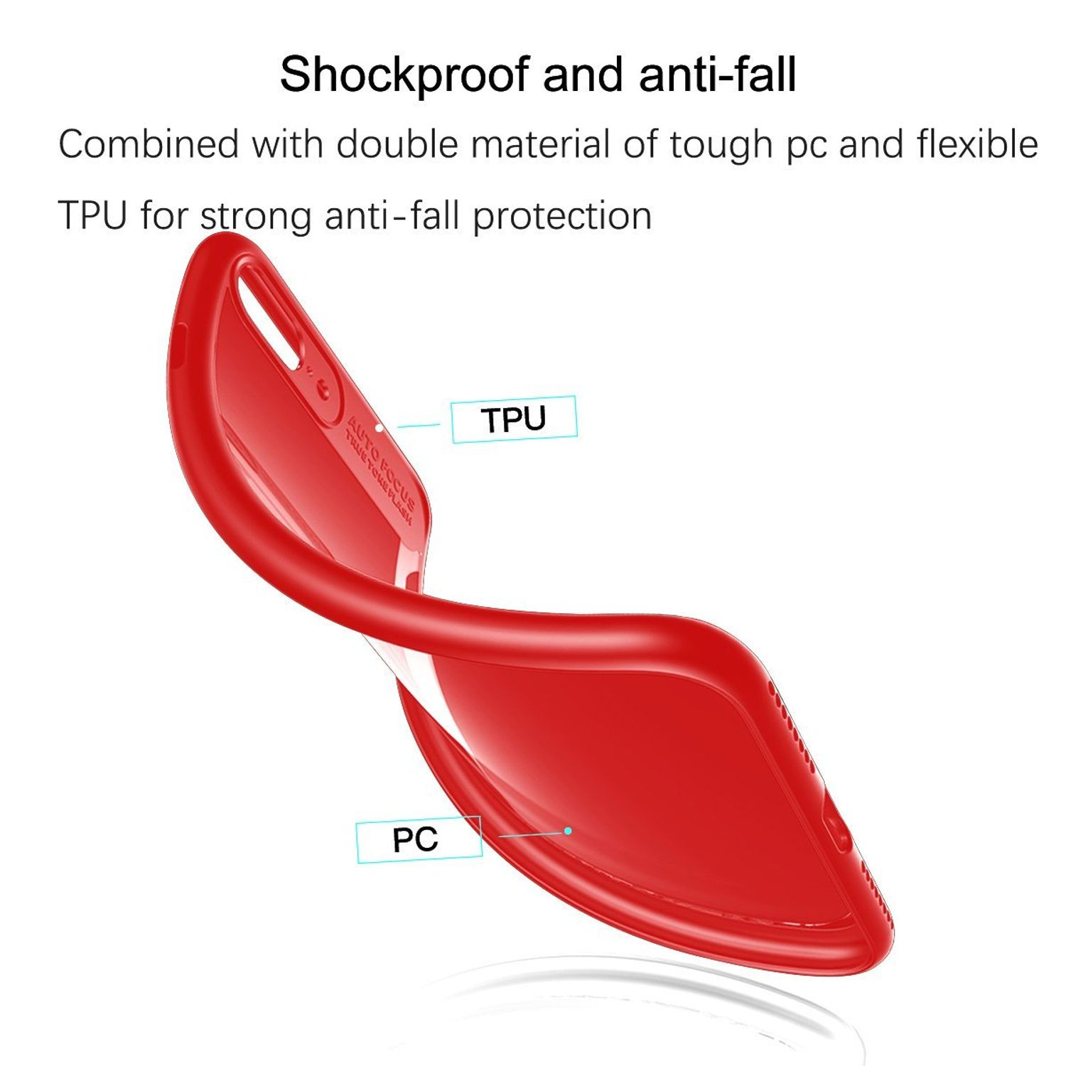 Eine rote Handyhülle mit TPU- und PC-Etiketten, flexibles Design.