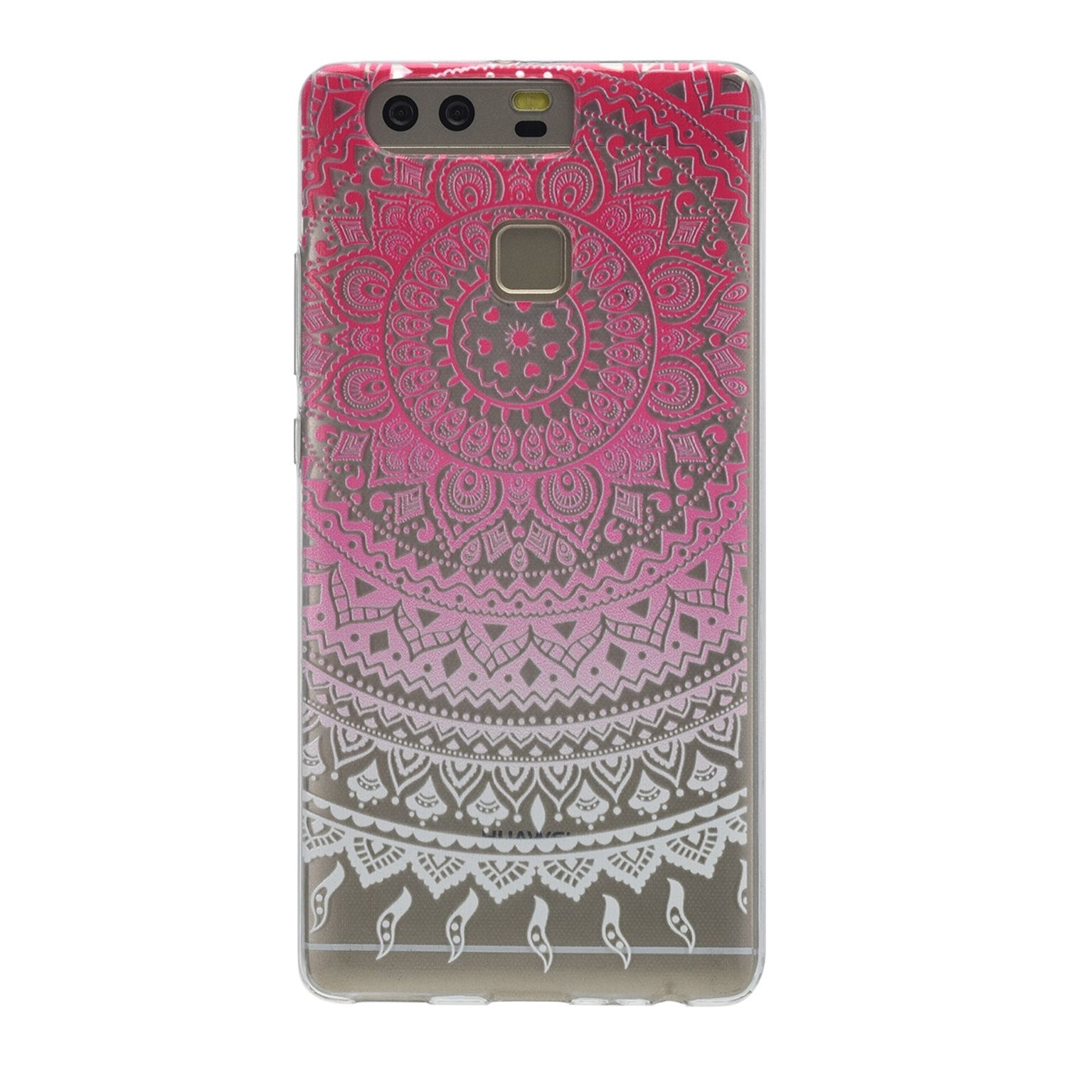 Eine Handyhülle mit einem rosa Mandala-Design auf weißem Hintergrund.