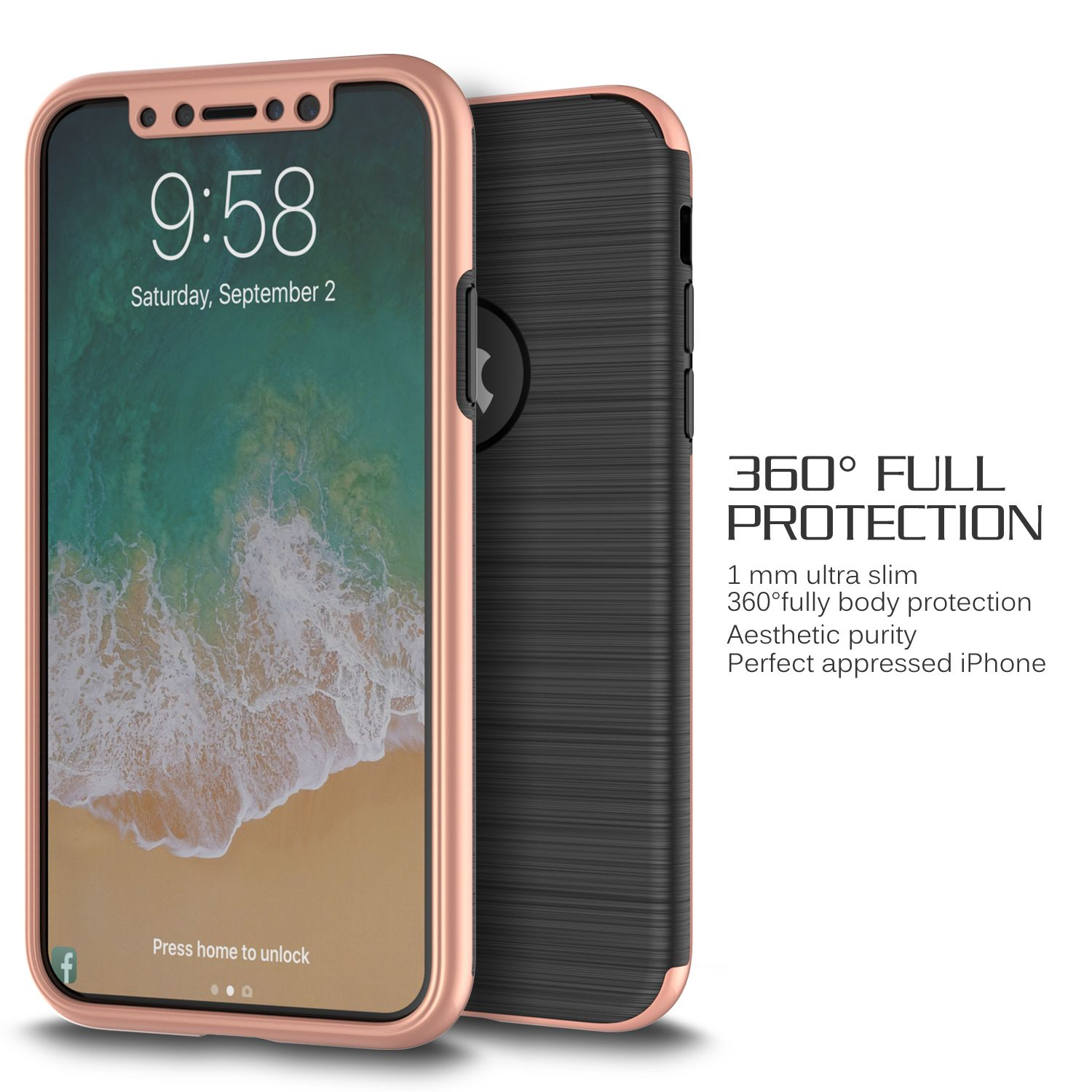 Ein Smartphone mit roségoldenem Rahmen und schwarzer Rückseite. Der Bildschirm zeigt ein Hintergrundbild.