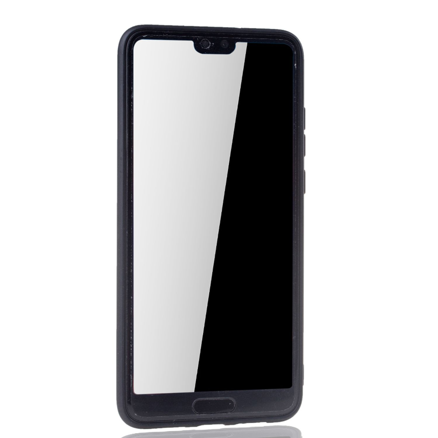 Ein Smartphone mit schwarzem Gehäuse, das einen Bildschirm vor weißer Spiegelung zeigt.