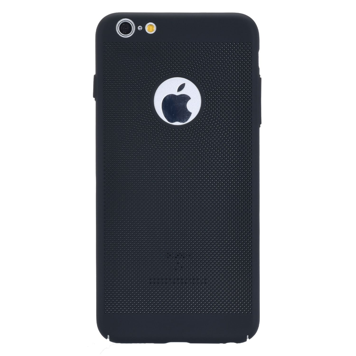 Eine schwarze iPhone-Hülle mit dem Apple-Logo, vor weißem Hintergrund.