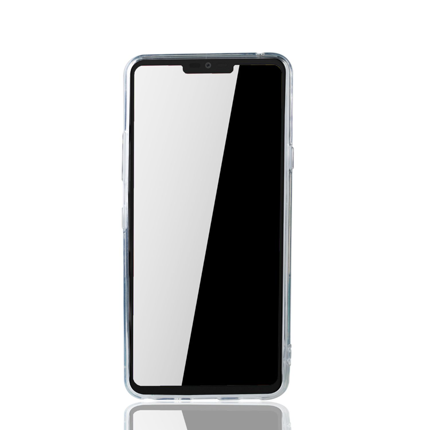 Telefon mit aufgebrachtem Displayschutz. Der Bildschirm ist schwarz.