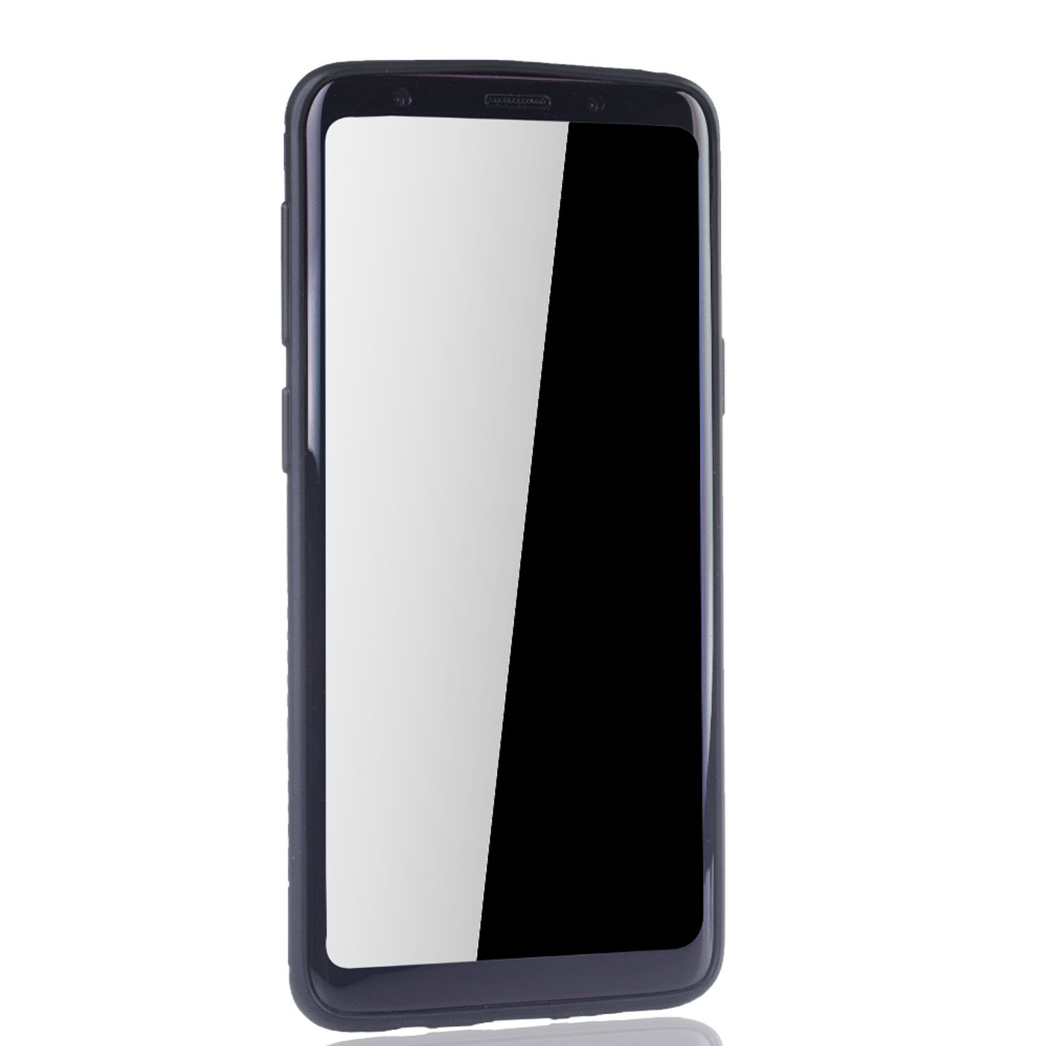 Telefon mit Displayschutz. Der Bildschirm und die Hülle sind schwarz.