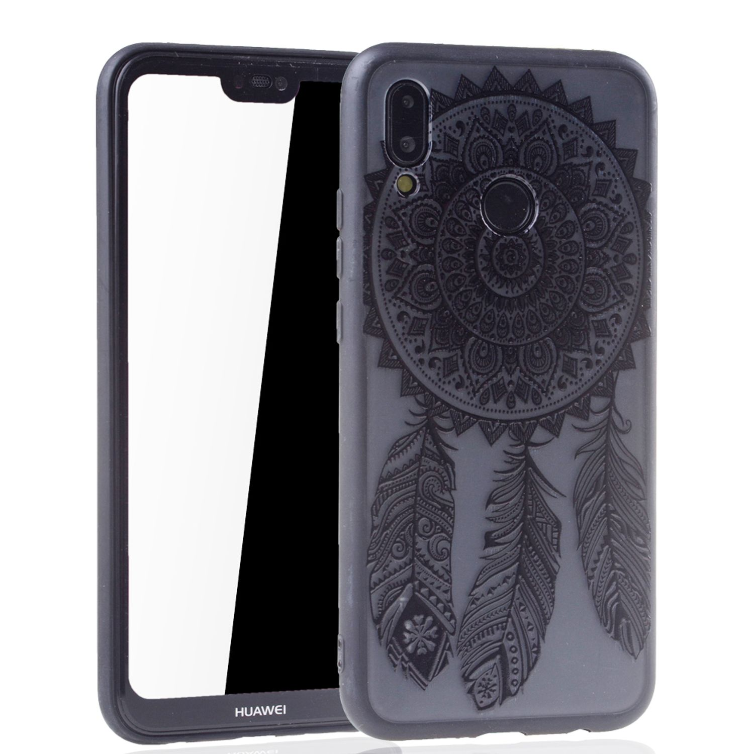 Schwarze Handyhülle mit Mandala-Design.