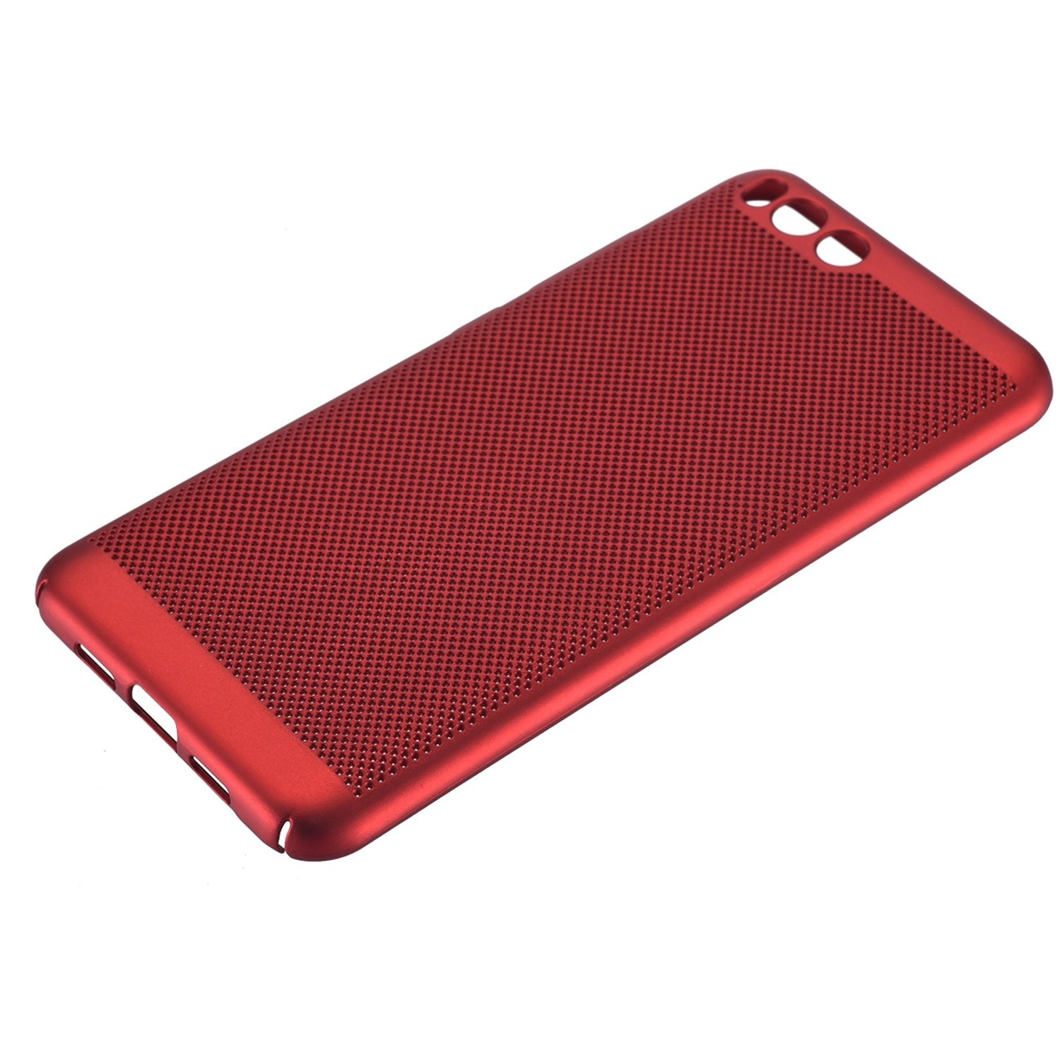 Eine rote Hülle für ein Telefon mit Löchern.