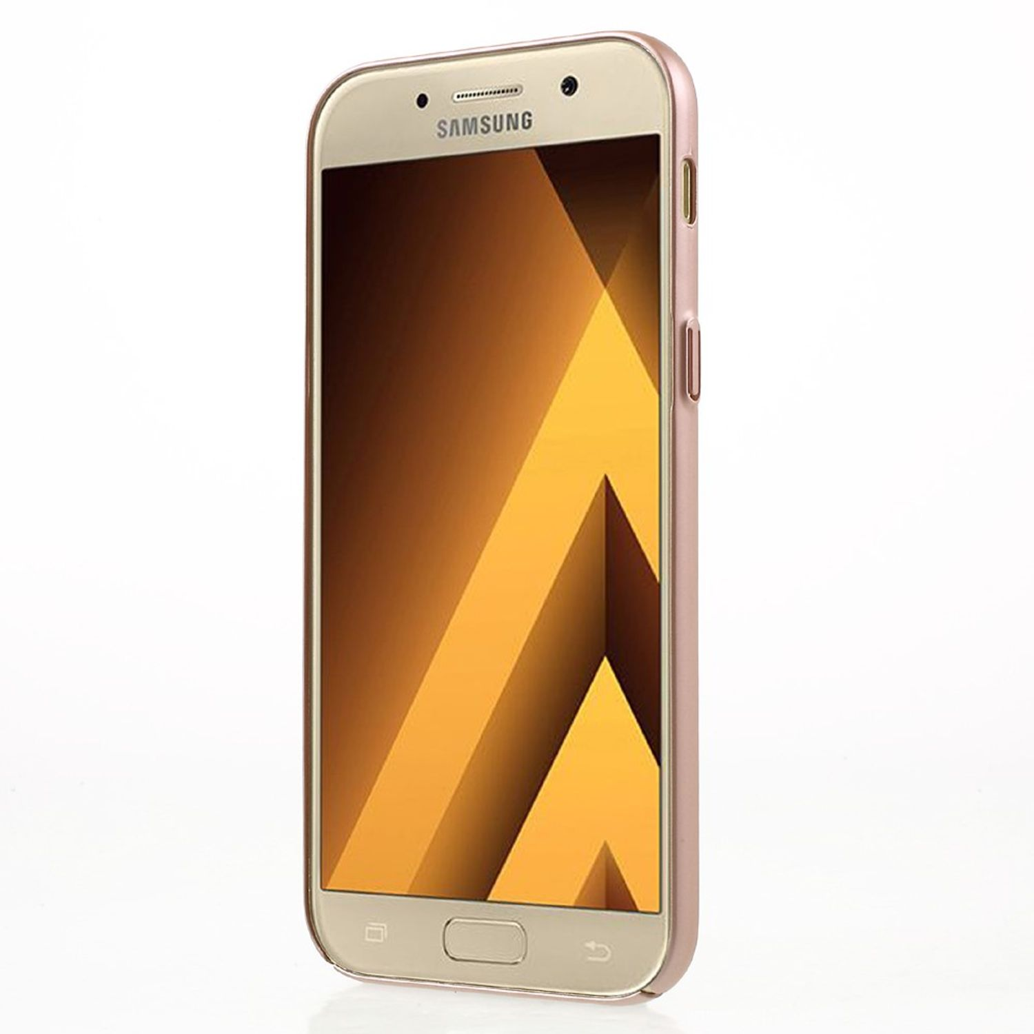Goldenes Telefon in goldener Hülle, mit gold-orangefarbenem Hintergrundmuster.