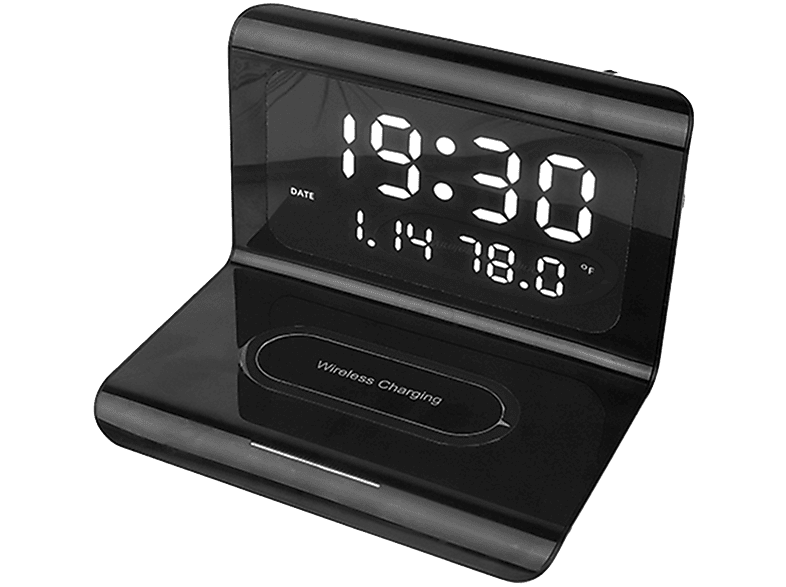 Elektronischer Wecker, mit kabellosem Ladegerät, schwarz, 21 x 8,5 x 13 cm