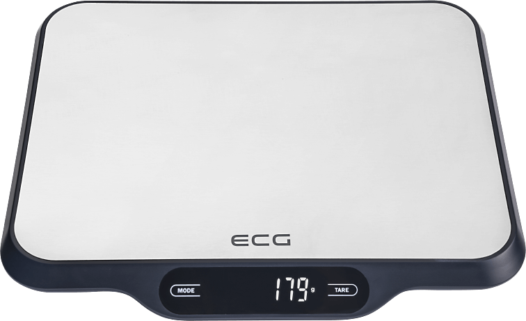 Cyfrowa waga kuchenna. Czarna podstawa, srebrna powierzchnia, wyświetlacz cyfrowy z 179g.