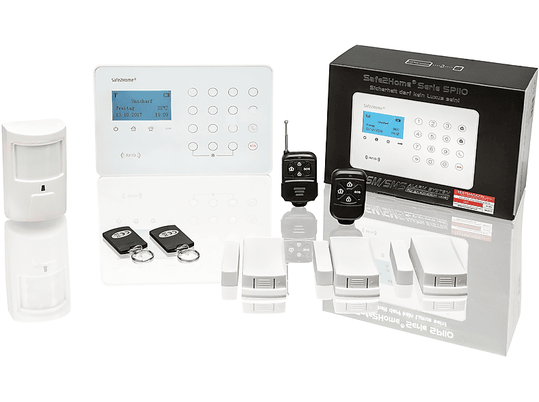 SAFE2HOME Funk Alarmanlage Basis Set Weiß - Alarmanlage Funk Set, SP110 Alarmsystem