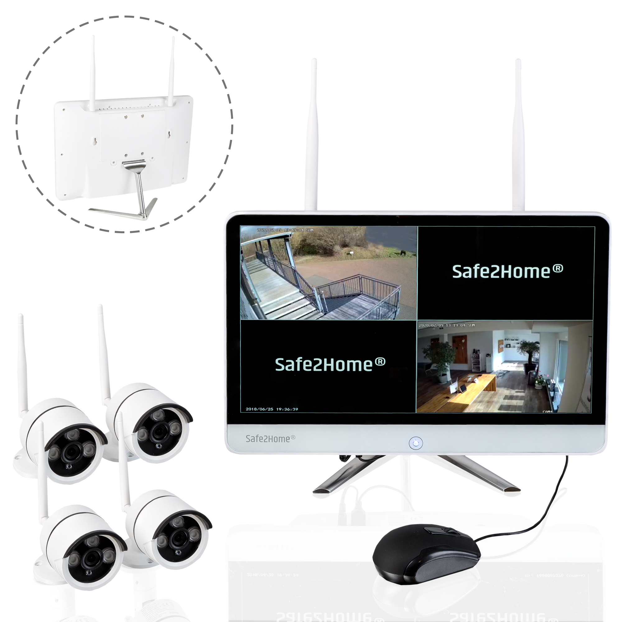 SAFE2HOME 8 Kanal Videoüberwachung Set Cams Überwachungskamera HD, Monitor 4 Full Rekorder