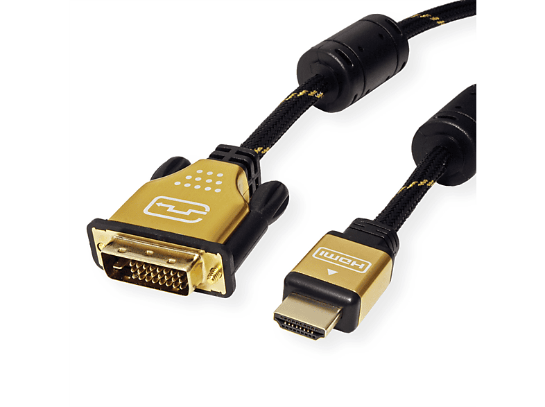 ROLINE GOLD Monitorkabel DVI-HDMI, ST-ST, (24+1) dual link, HDMI-DVI-Kabel, 5 m