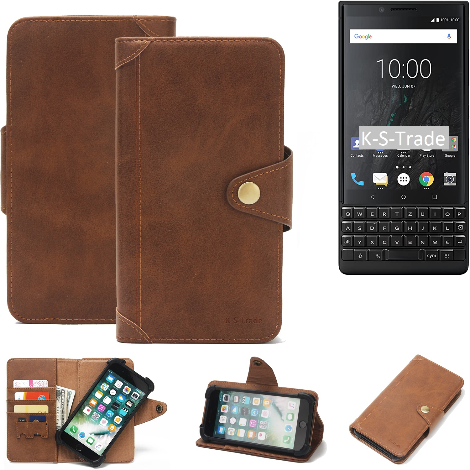 braun Bookcover, K-S-TRADE (Dual-SIM), Schutzhülle, KEY2 Blackberry,