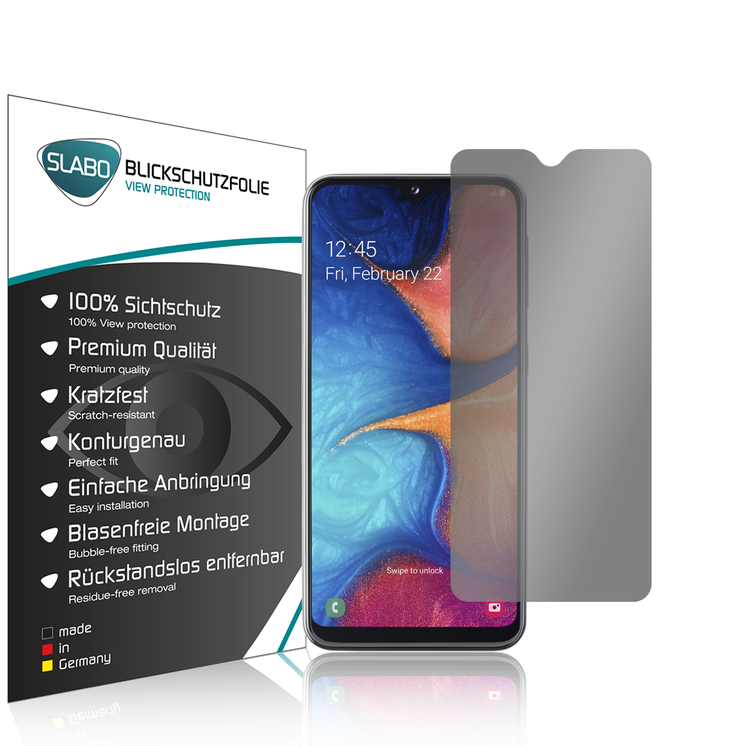 SLABO 4-Way Samsung Galaxy Blickschutzfolie Displayschutz(für A20e) Sichtschutz 360°