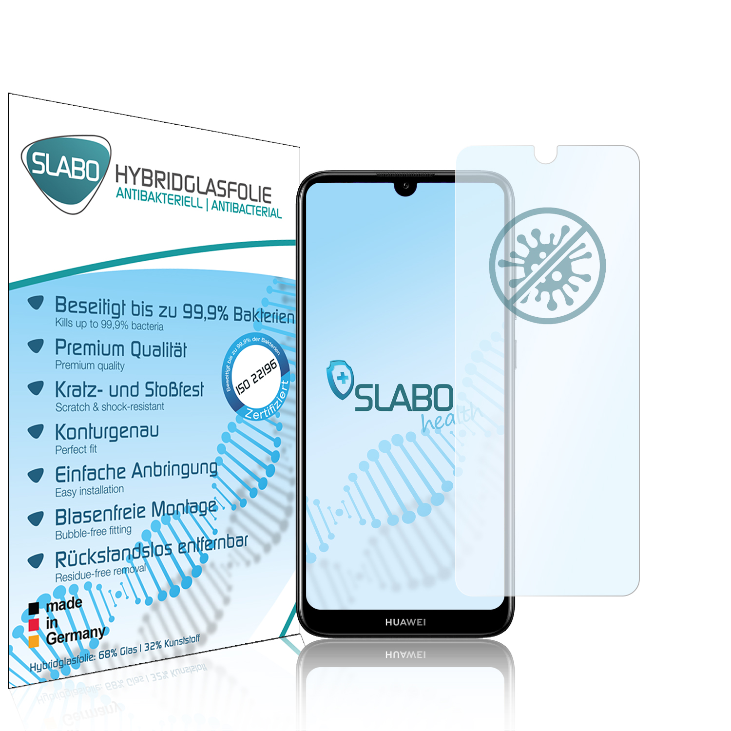 SLABO antibakterielle flexible Displayschutz(für 2019) Hybridglasfolie Y6 Huawei