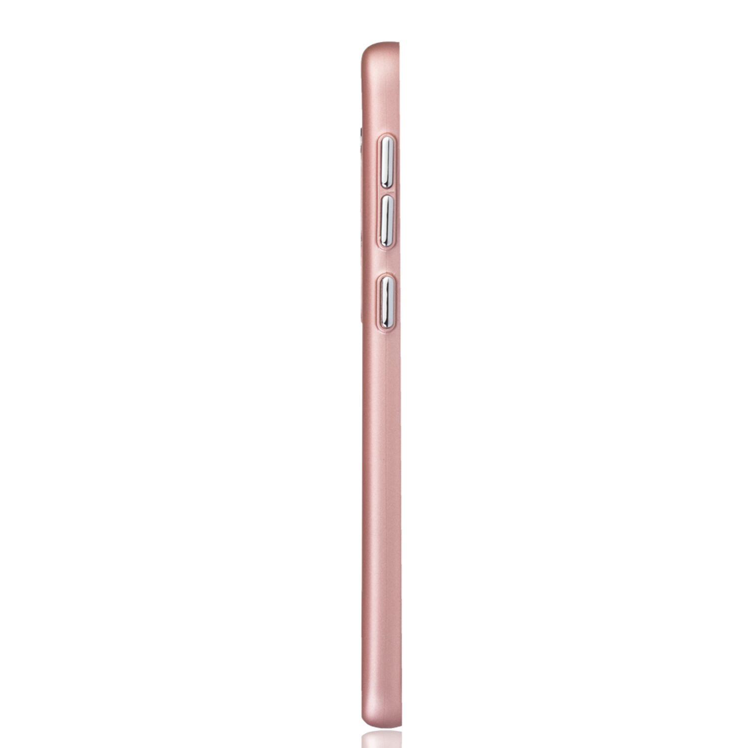 Seitenansicht einer rosa Handyhülle mit Knöpfen.