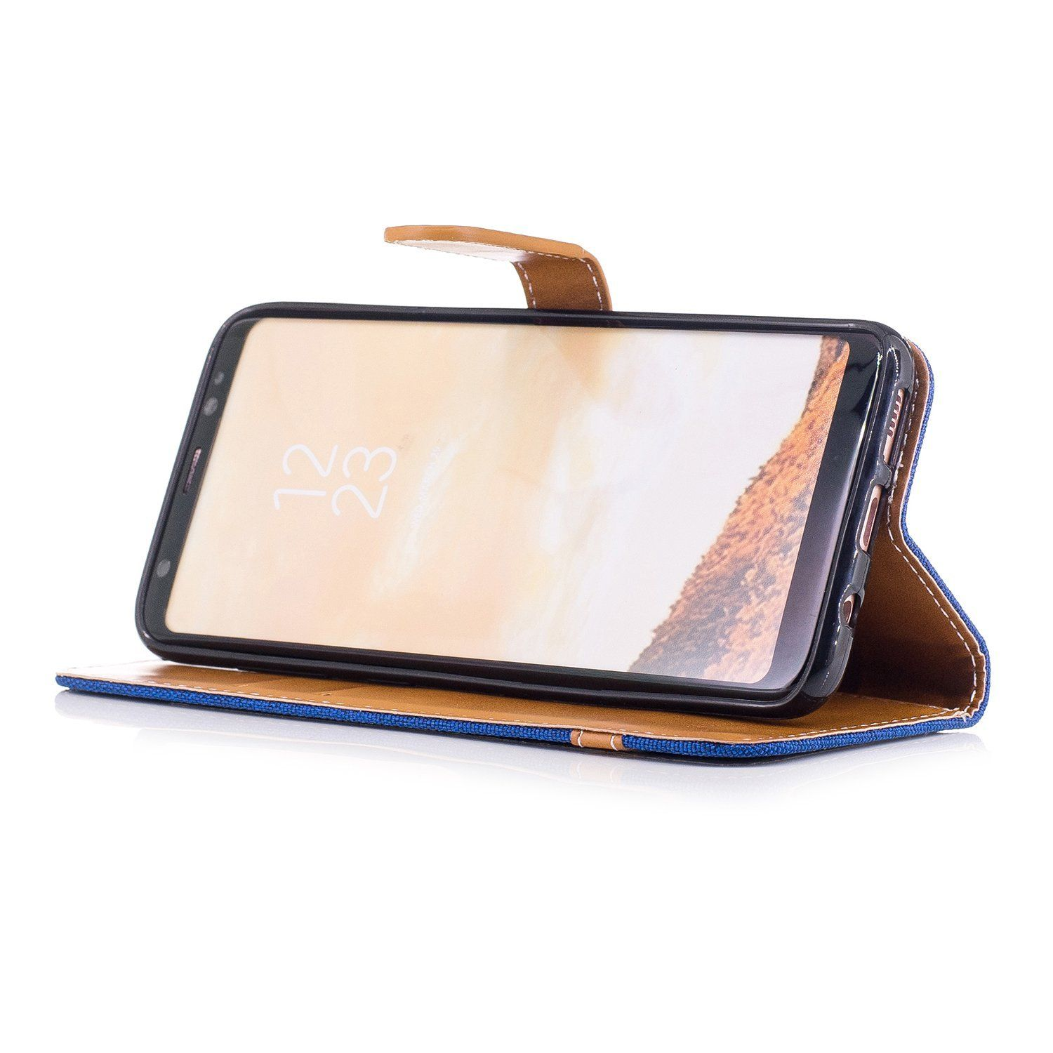 Telefon in blauem Gehäuse, offen.