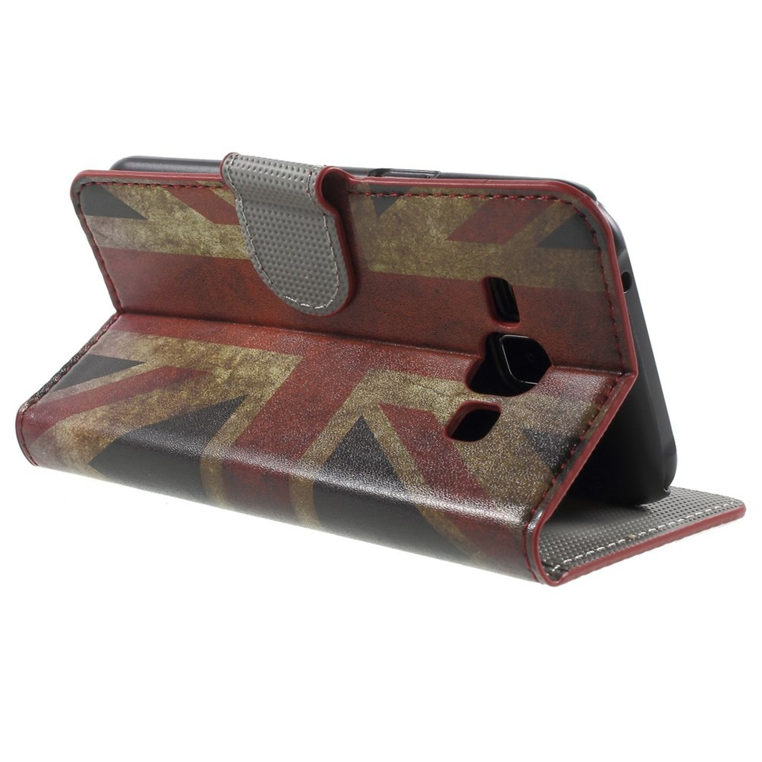 Handyhülle mit Union Jack-Design, offen. Weißer Hintergrund.