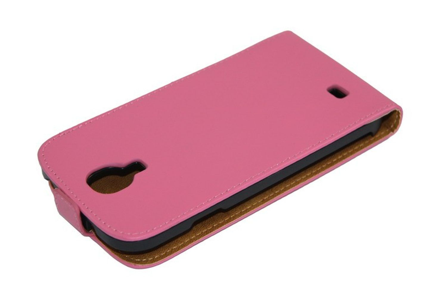 Eine pinke Handyhülle auf weißem Hintergrund mit einem Telefon darin.