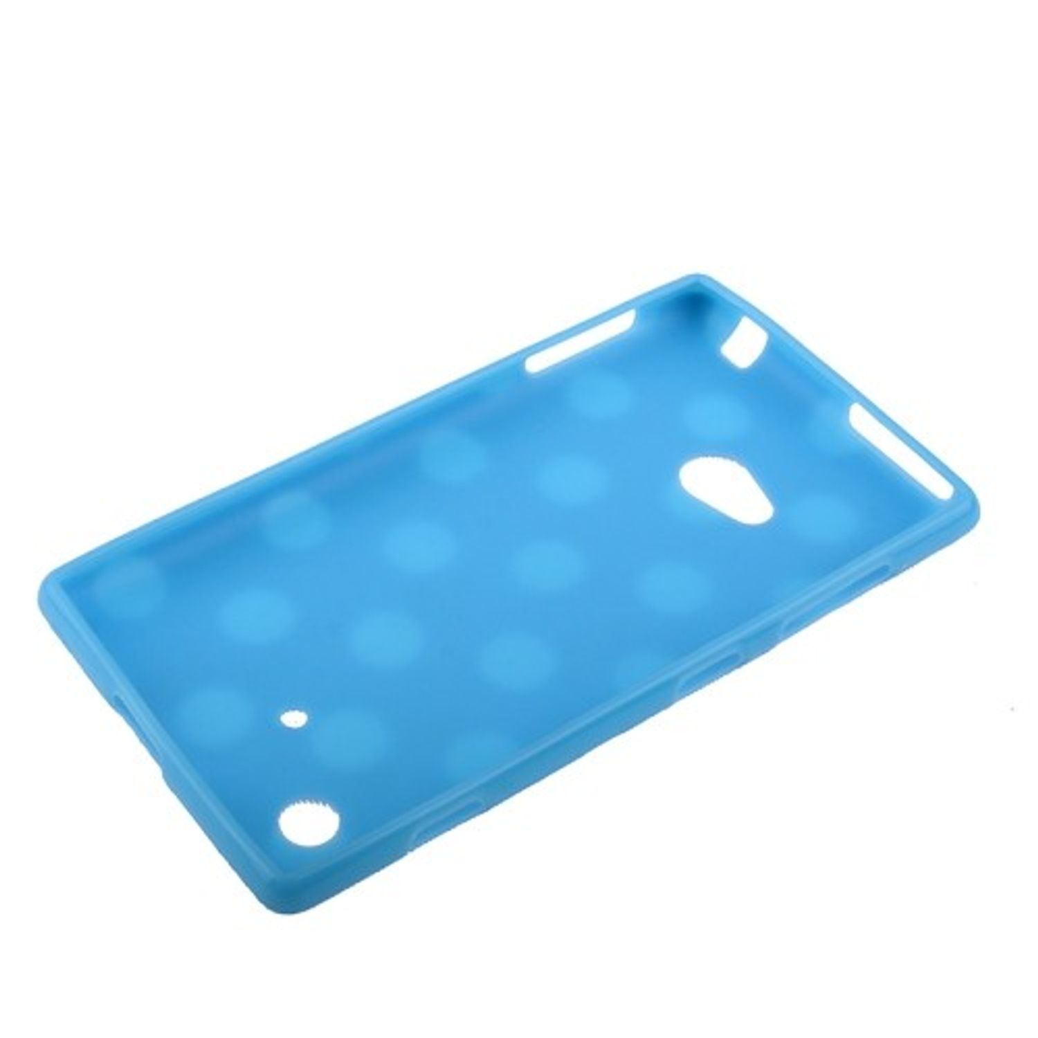 Blaue Handyhülle mit Polka-Dot-Muster. Die Hülle ist hellblau.