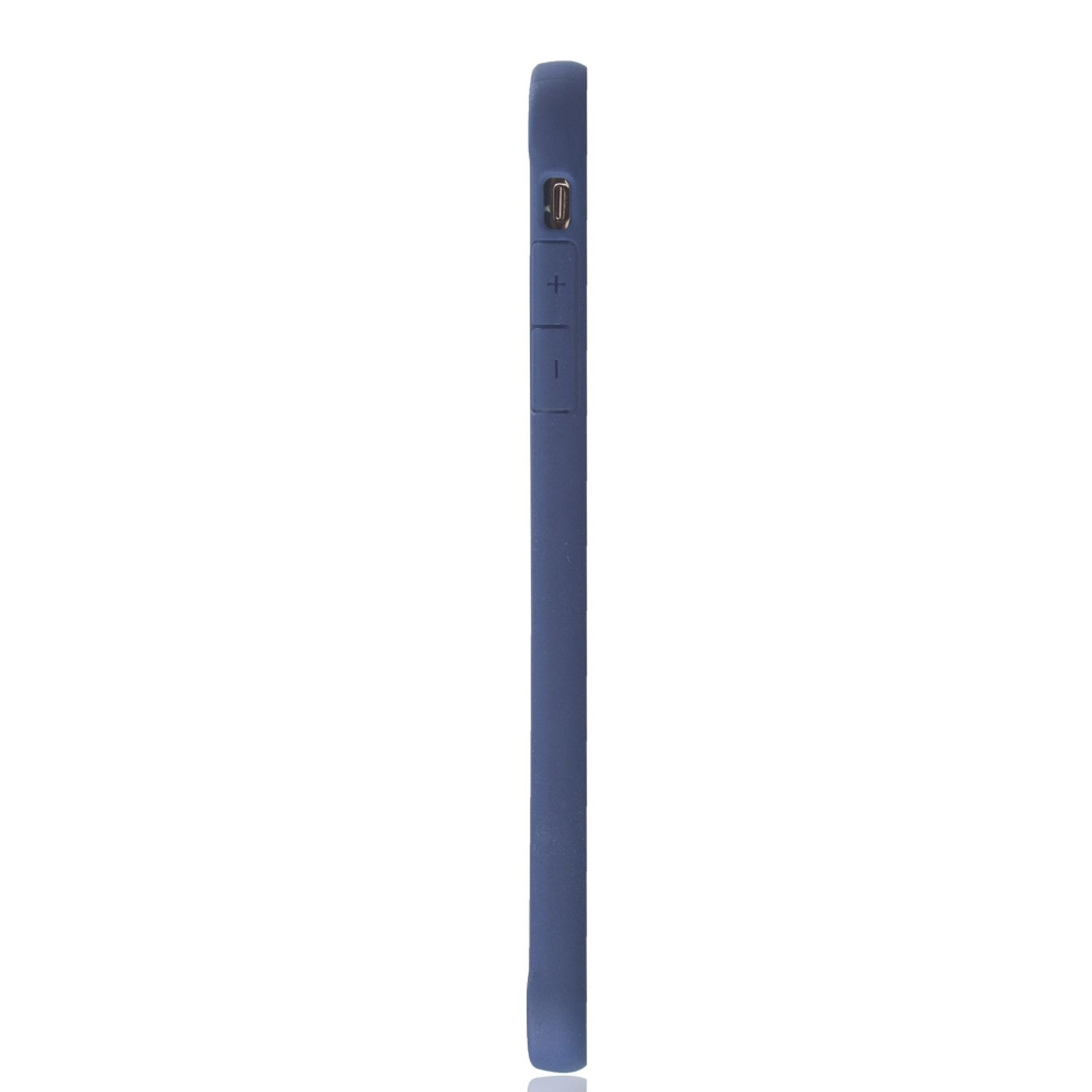 Eine blaue Handyhülle mit Lautstärketasten an der Seite.