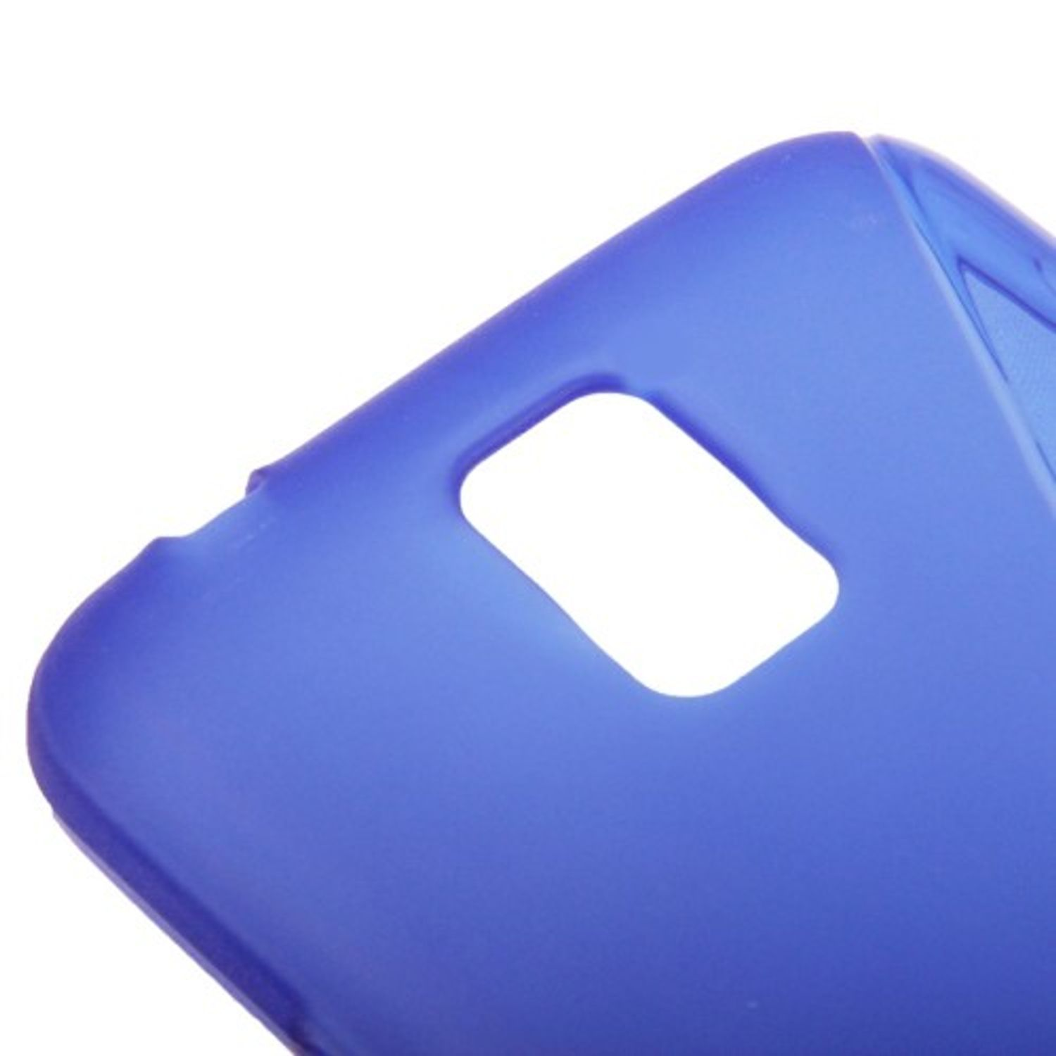 Blaue Handyhülle, Nahaufnahme, mit Aussparung für die Kamera.