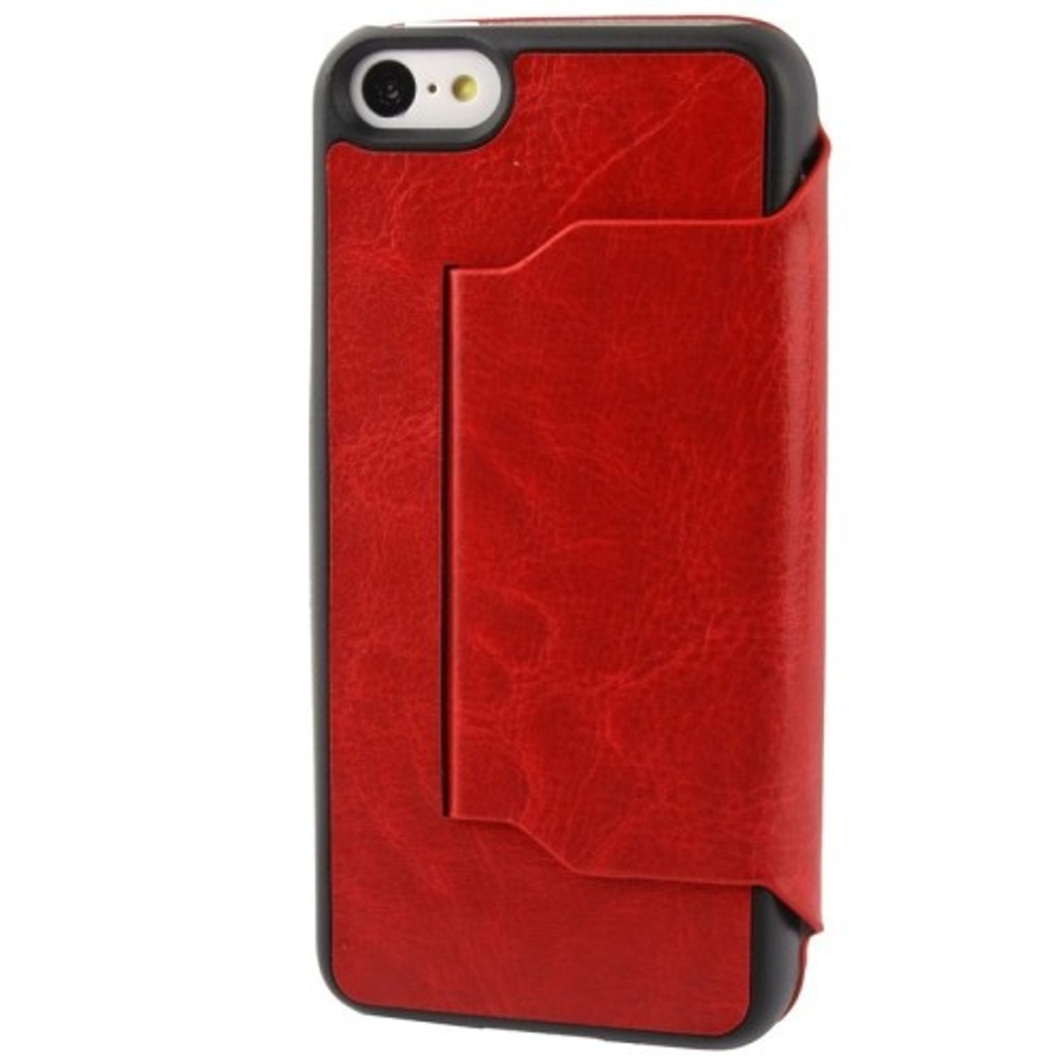 Rote Handyhülle mit Kartenfach. Schwarzer Rand.