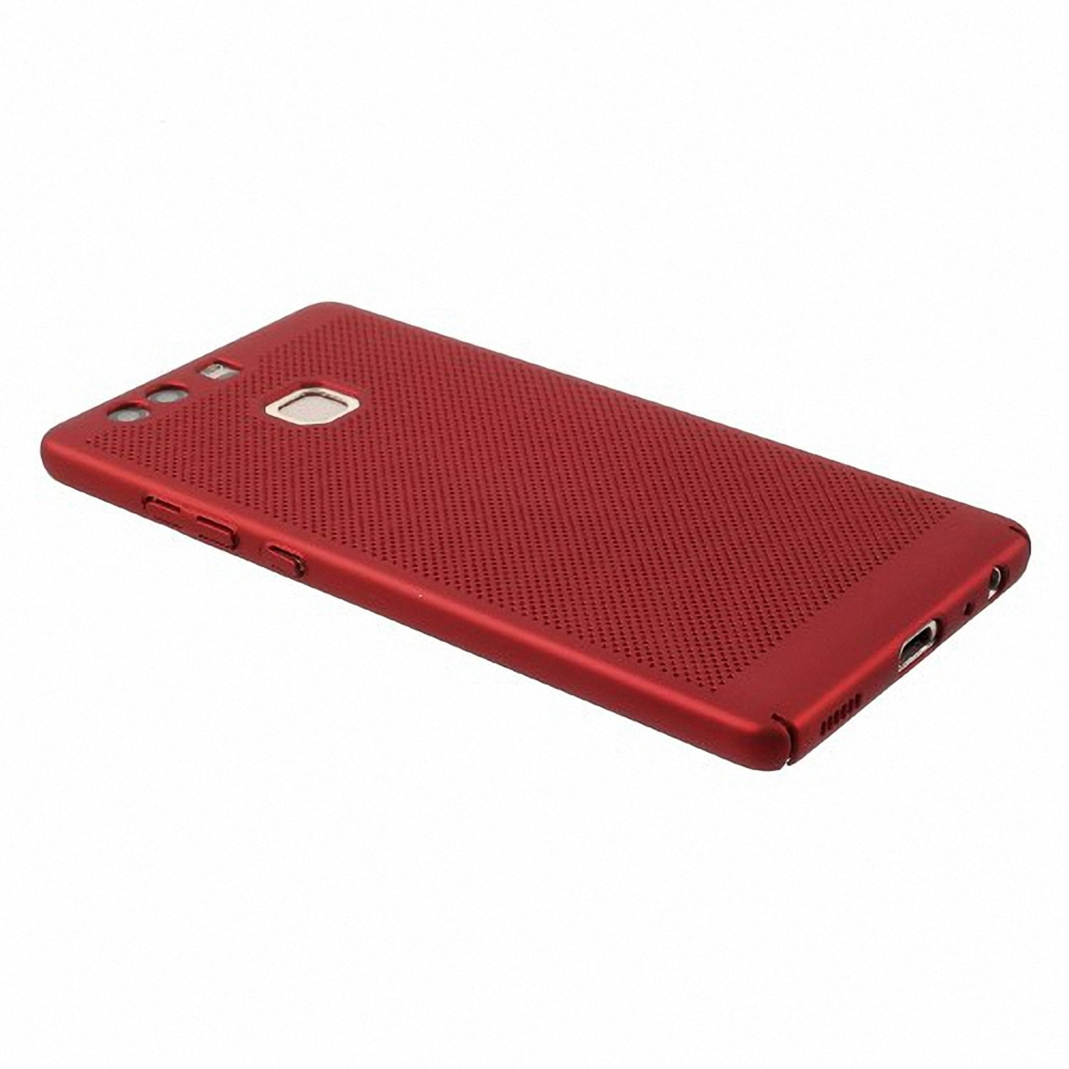 Eine rote Handyhülle mit perforiertem Design. Es hat ein schlankes und modernes Aussehen.