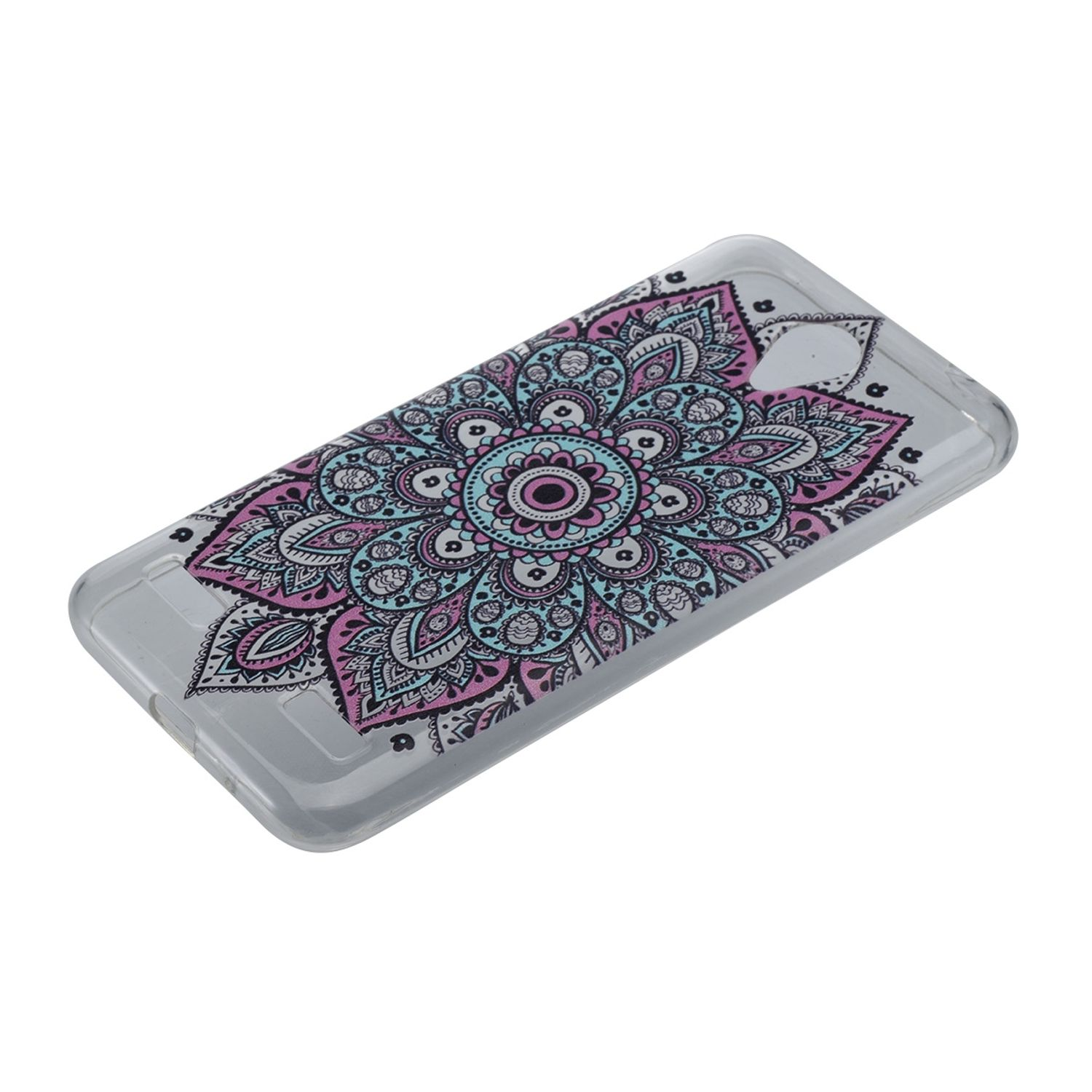 Handyhülle mit floralem Mandala-Design. Klar, weißer Hintergrund.