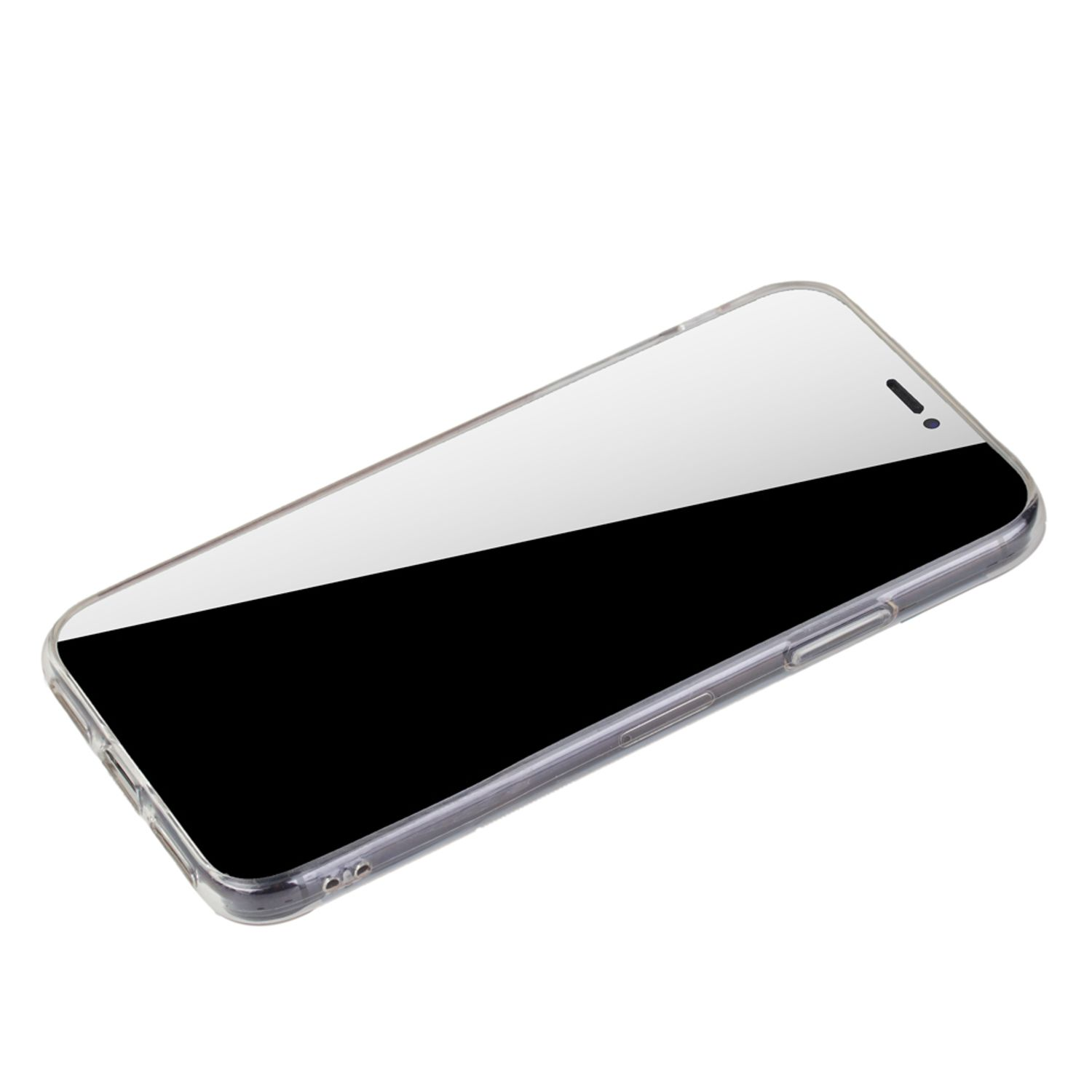 Telefon in einer transparenten Hülle. Der Bildschirm des Telefons ist schwarz.