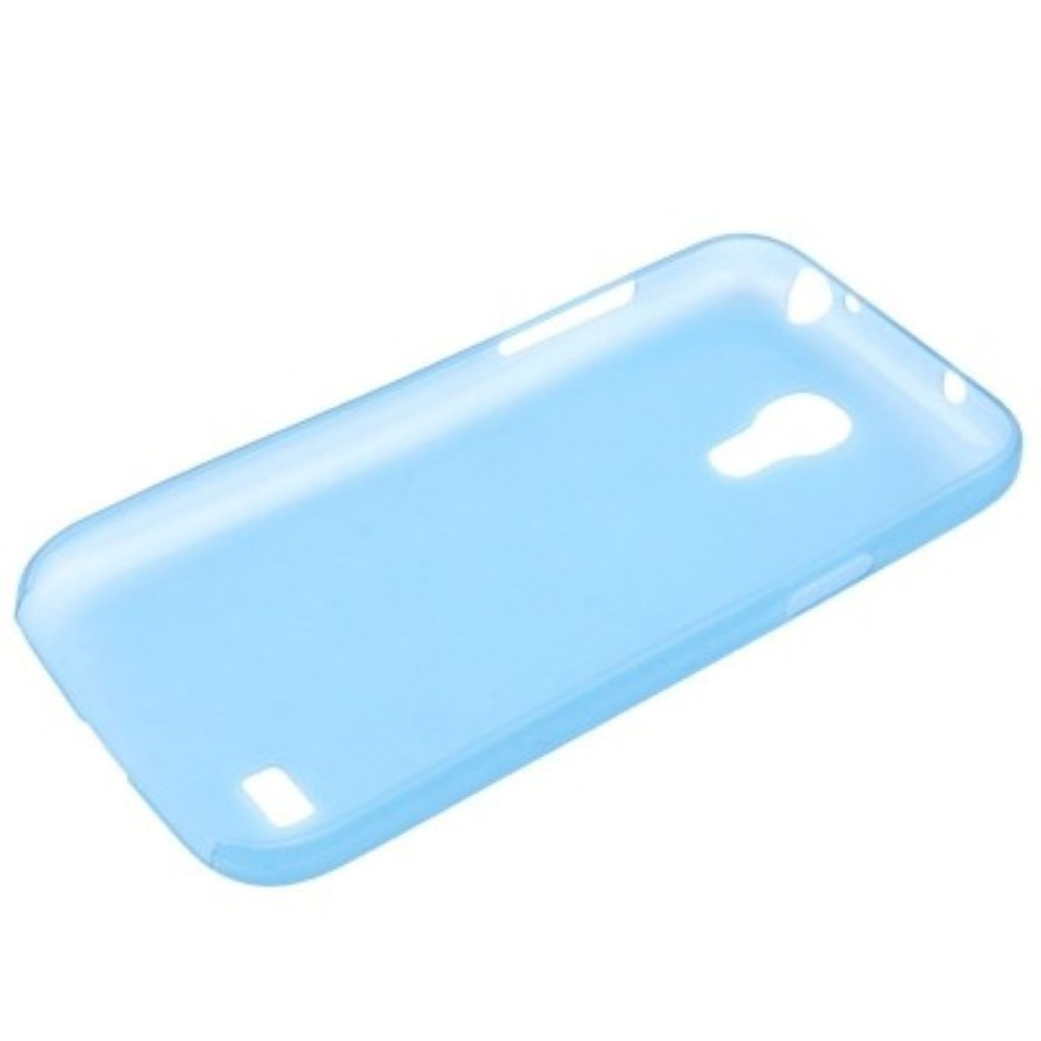 Hellblaue Handyhülle, schlichtes Design. Zeigt die Form eines Telefons.