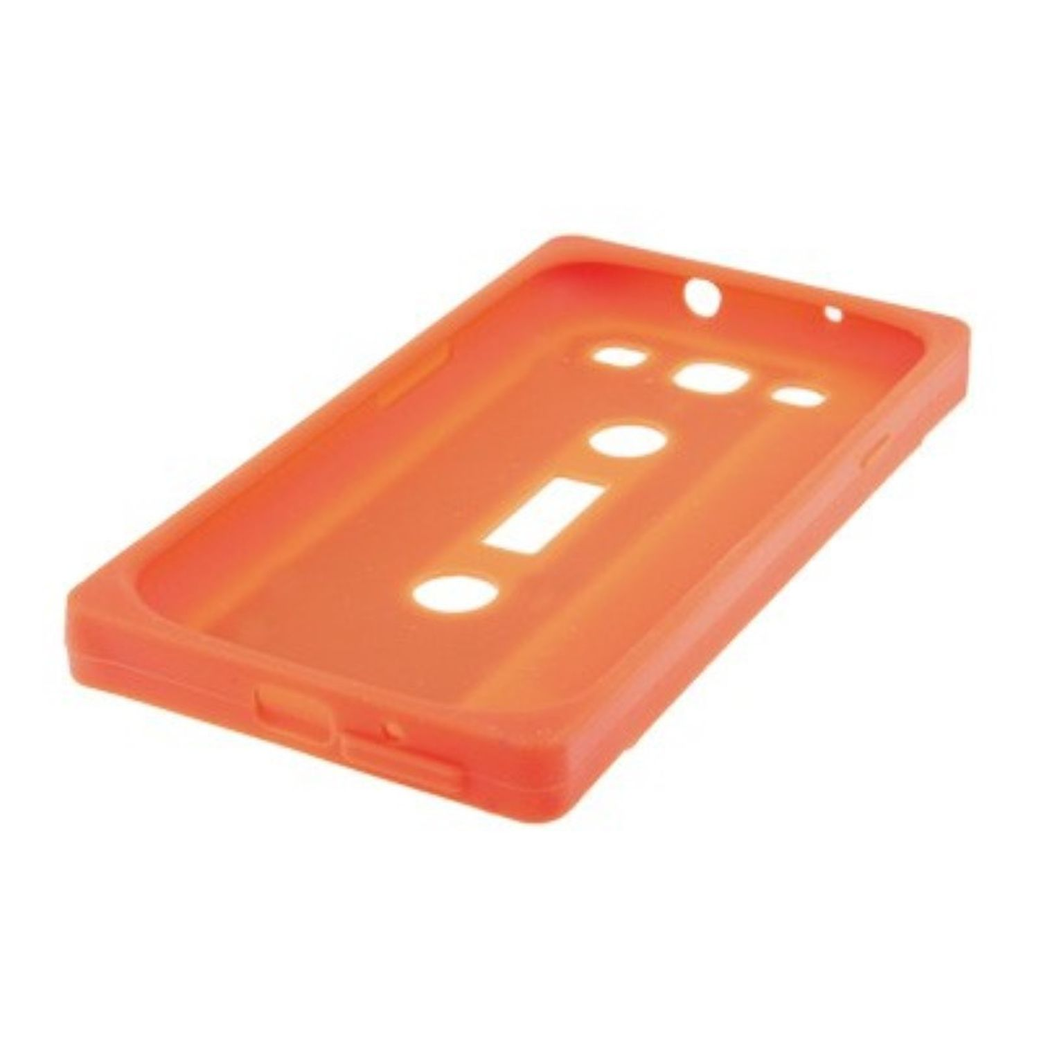 Orange Handyhülle mit Aussparungen auf weißem Hintergrund.