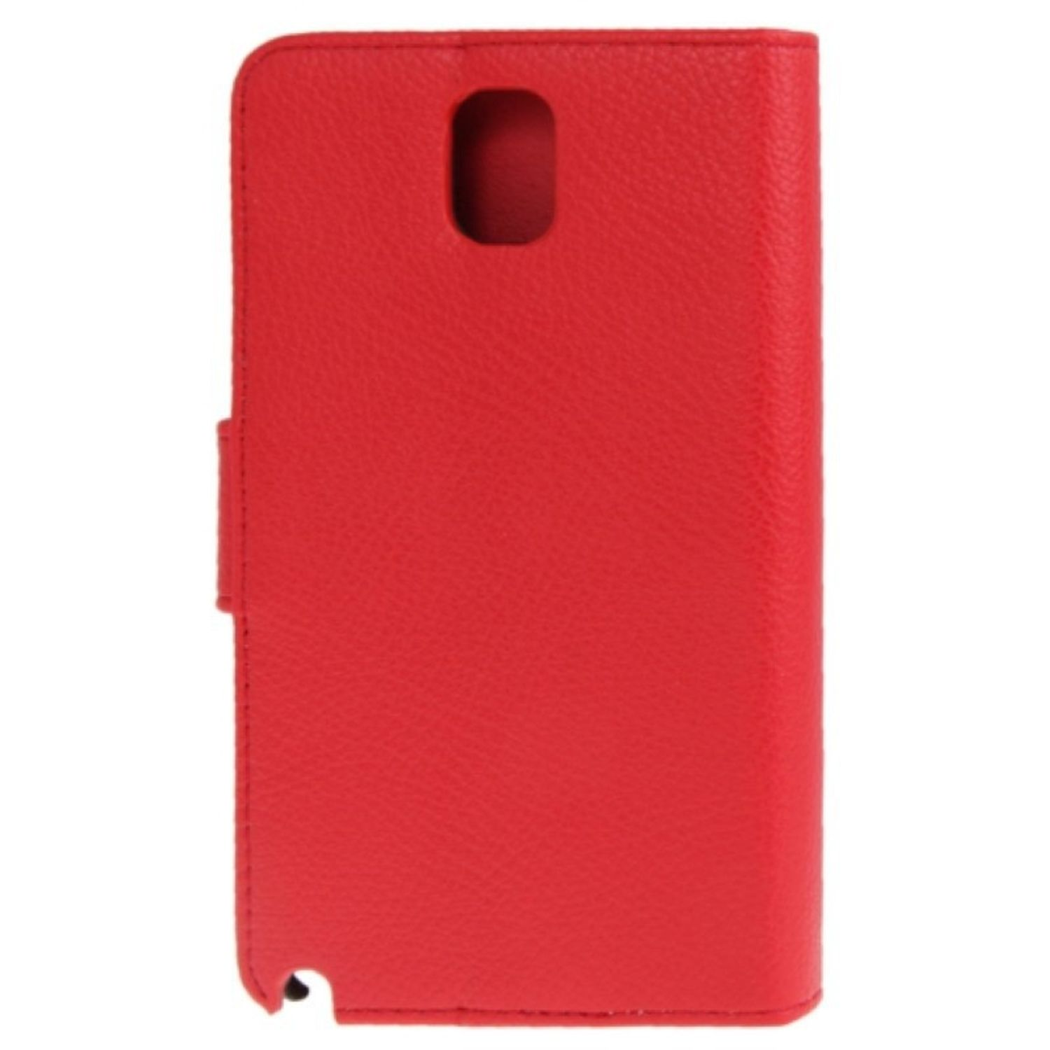 Rote Leder-Handyhülle geschlossen. Das Etui hat eine Klappe mit Magnetverschluss.
