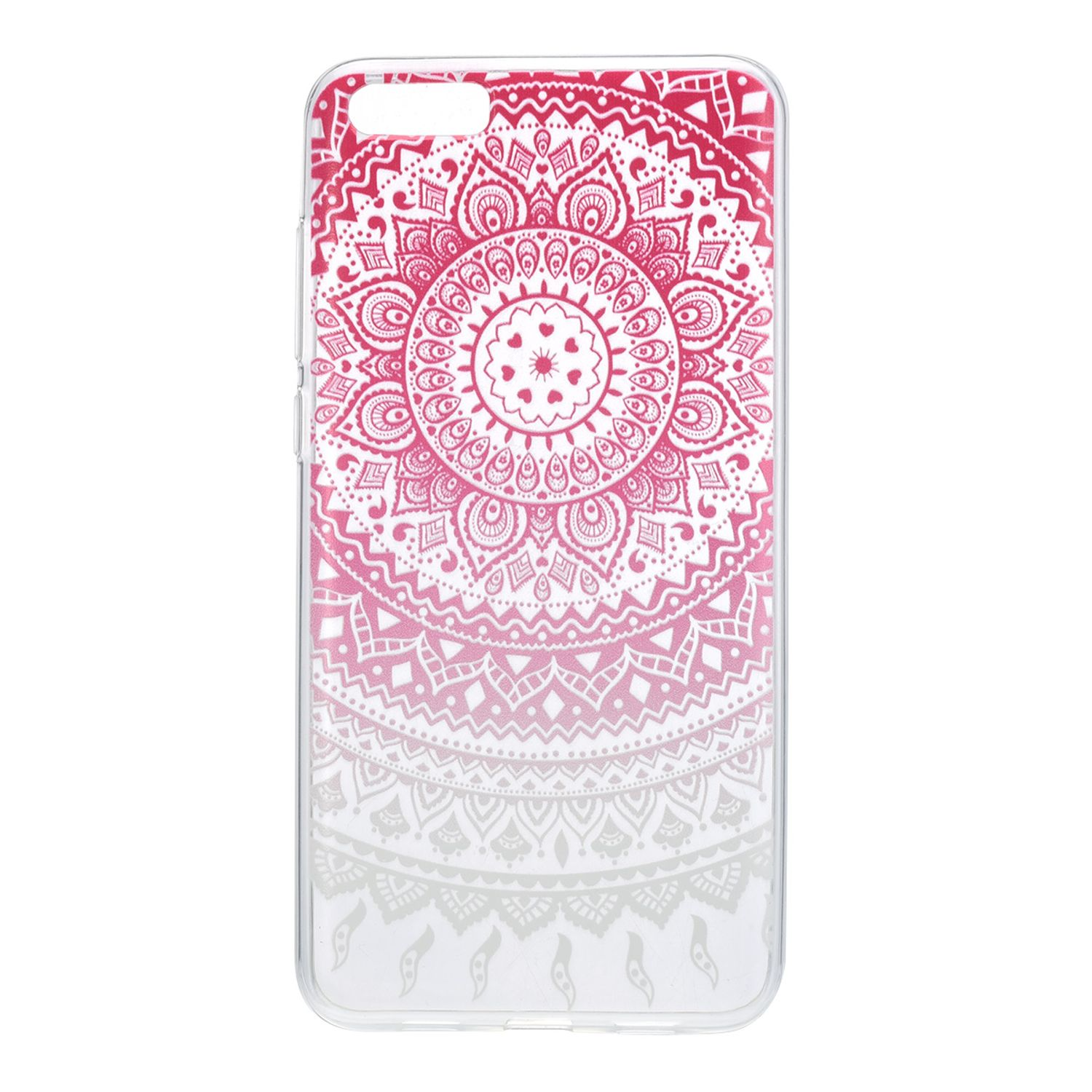 Handyhülle mit pinkem Mandala-Design auf transparentem Hintergrund.