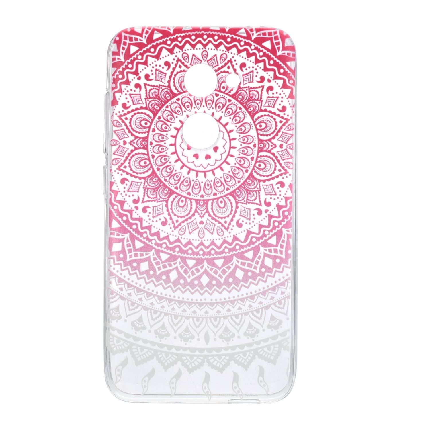 Handyhülle mit einem rosa-weißen Mandala-Design. Das Design verblasst am unteren Rand.