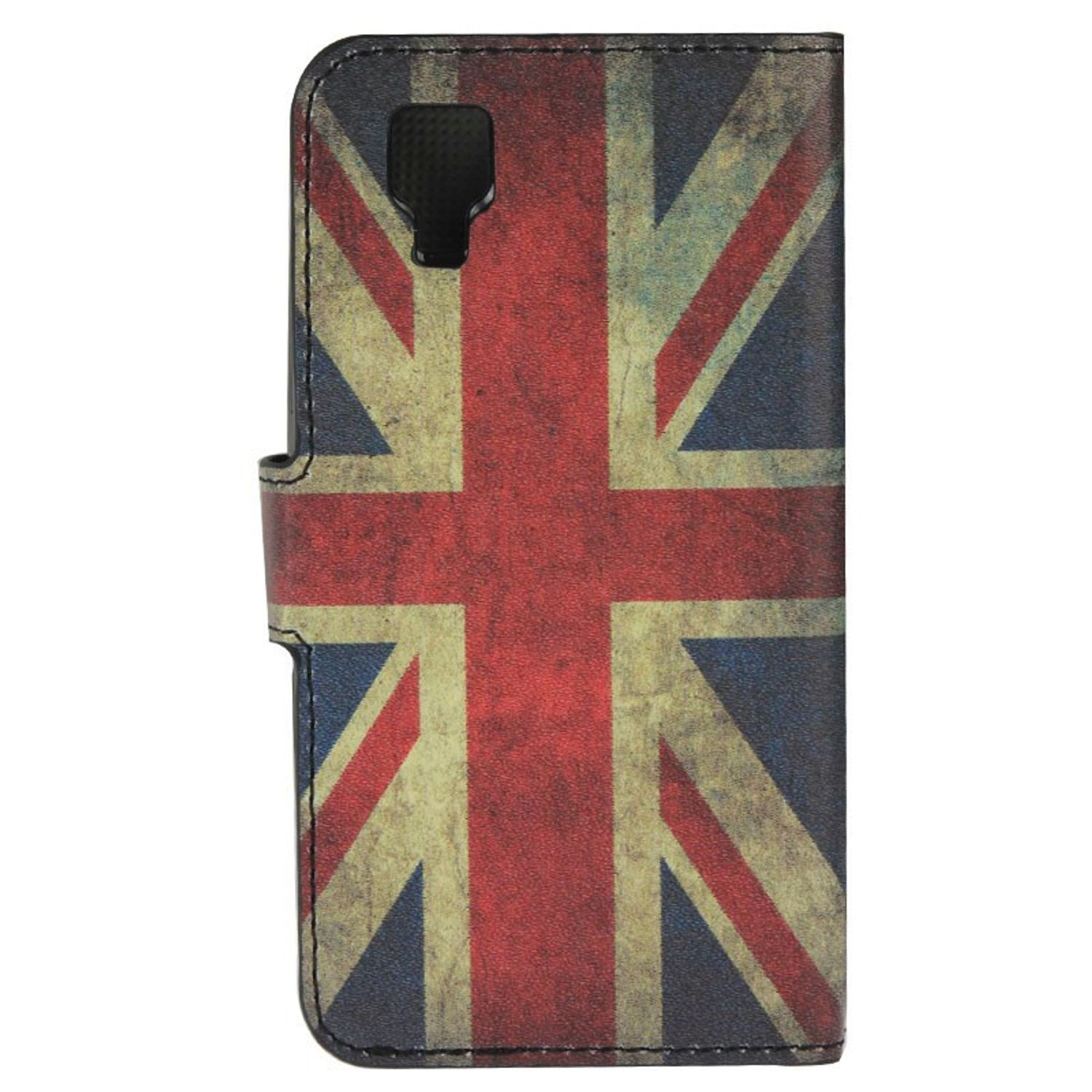 Eine Handyhülle mit dem Union Jack-Flaggen-Design auf abgenutztem Hintergrund.