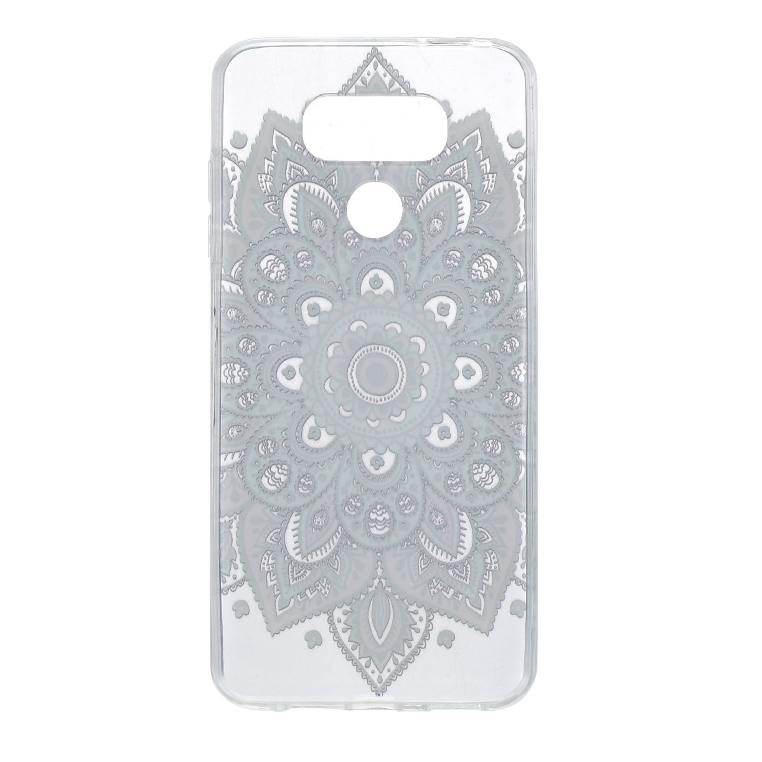 Transparente Handyhülle mit Mandala-Design auf der Rückseite.