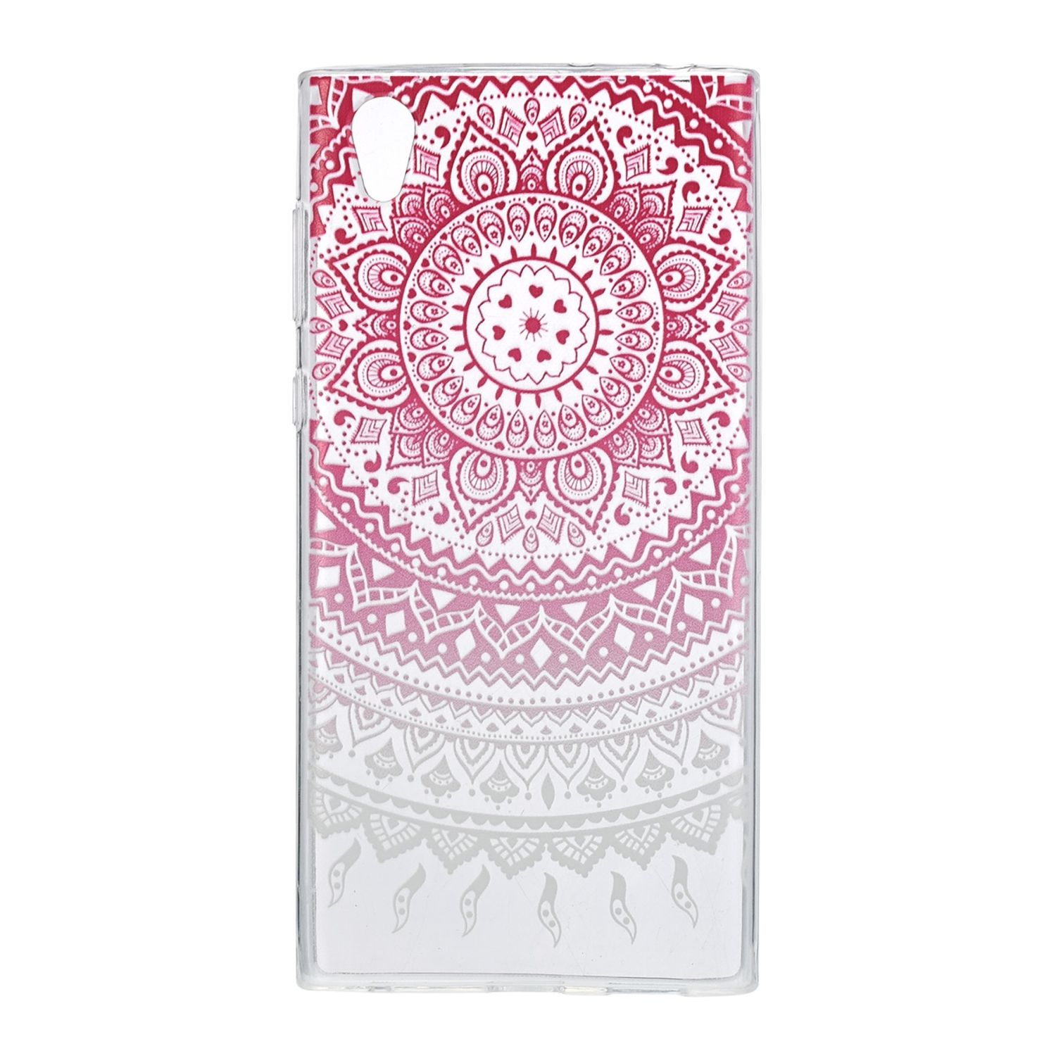 Handyhülle mit rotem und weißem Mandala-Design. Transparenter Hintergrund.