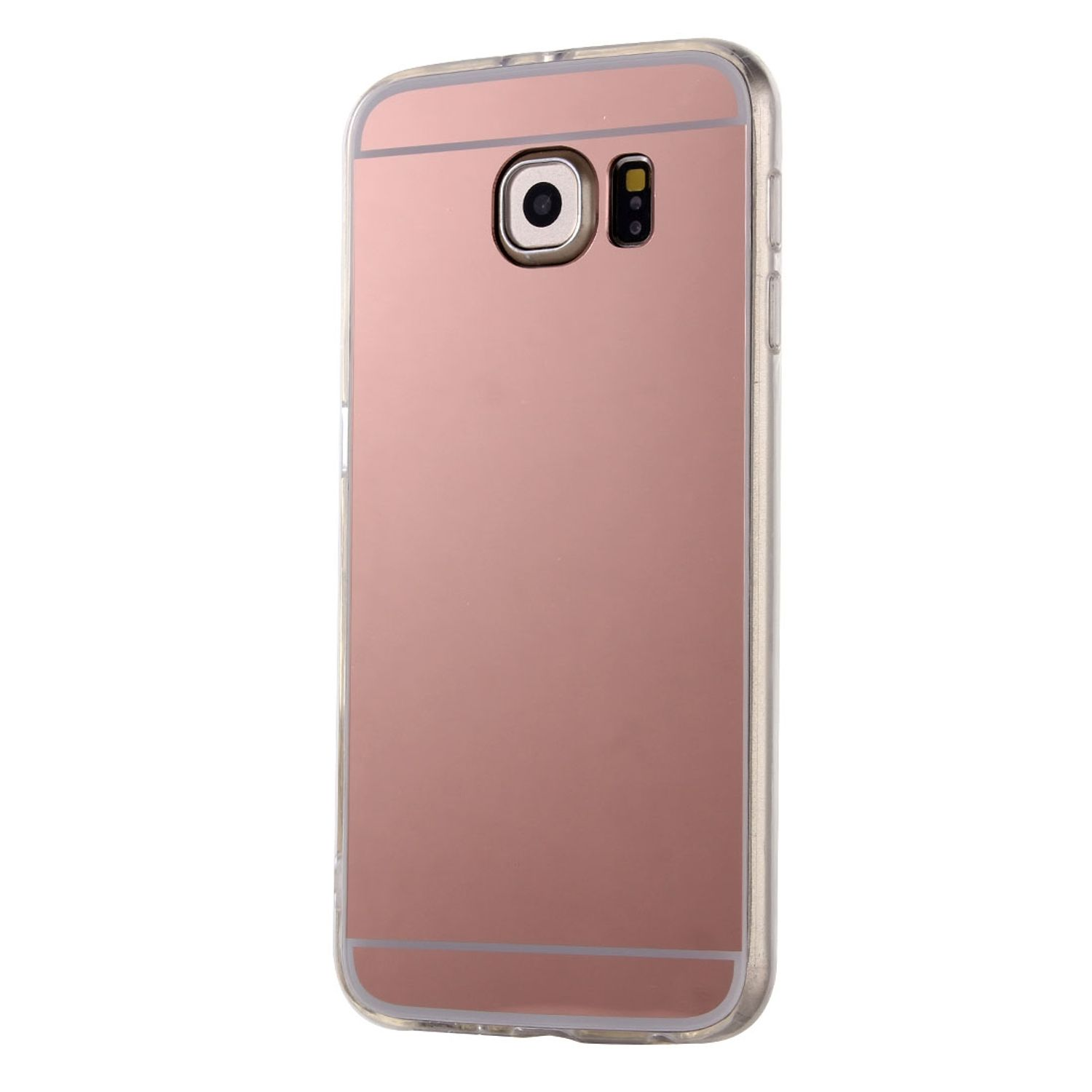 Roségoldfarbene Handyhülle mit reflektierender Rückseite.