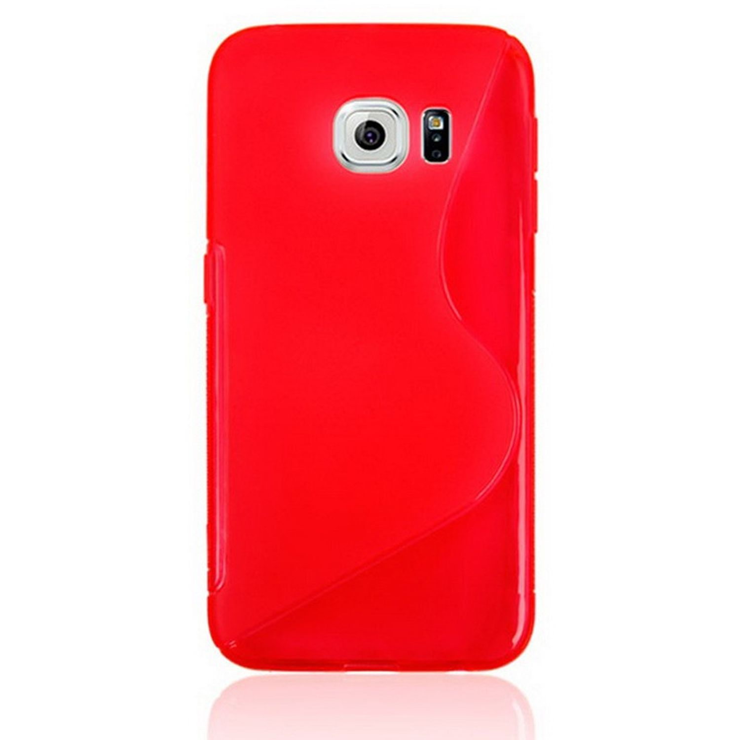Rote Handyhülle. Ein Wellen-Design auf der Rückseite der Handyhülle. Weißer Hintergrund.