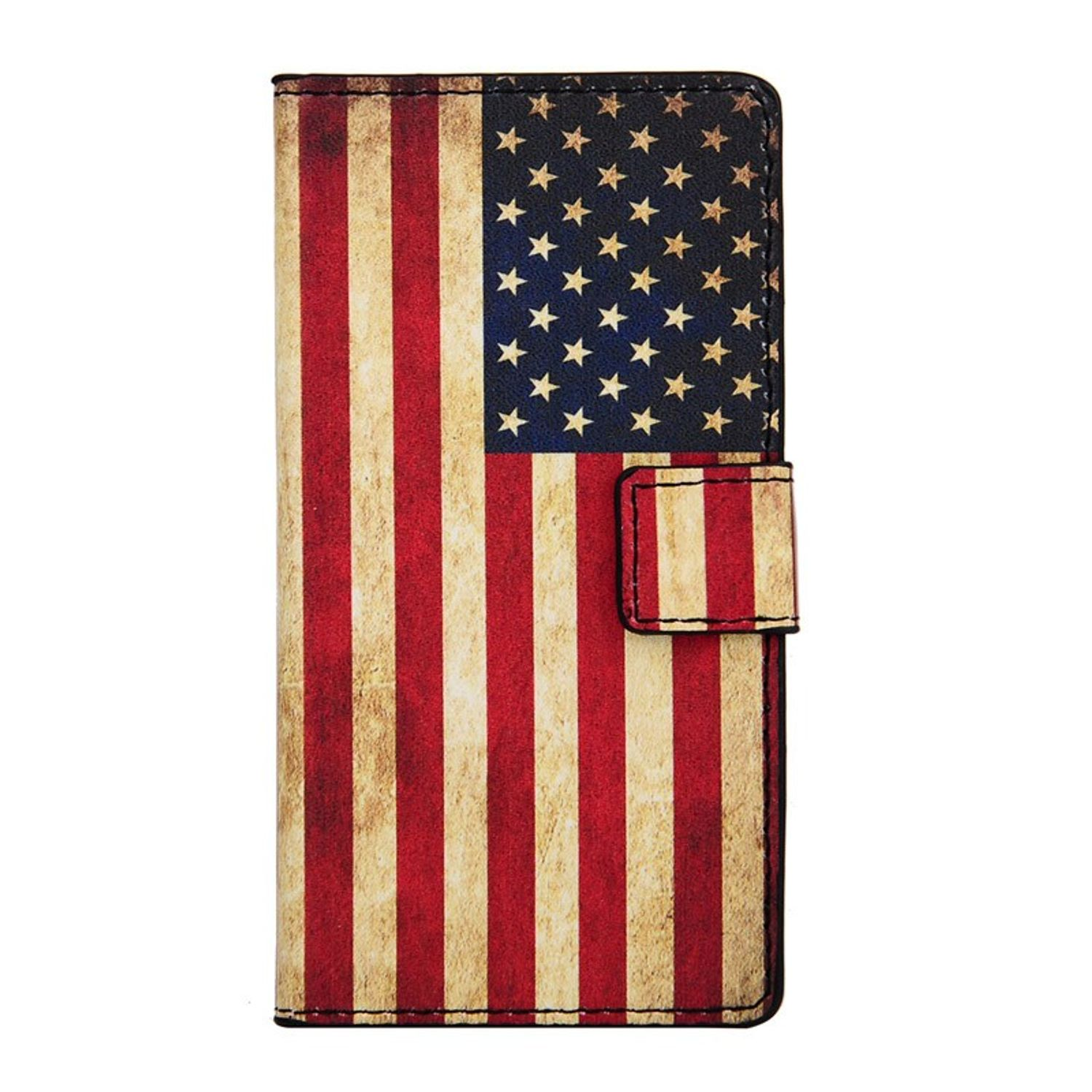 Telefonhülle mit verwittertem Design der amerikanischen Flagge. Rote und weiße Streifen, Sterne.