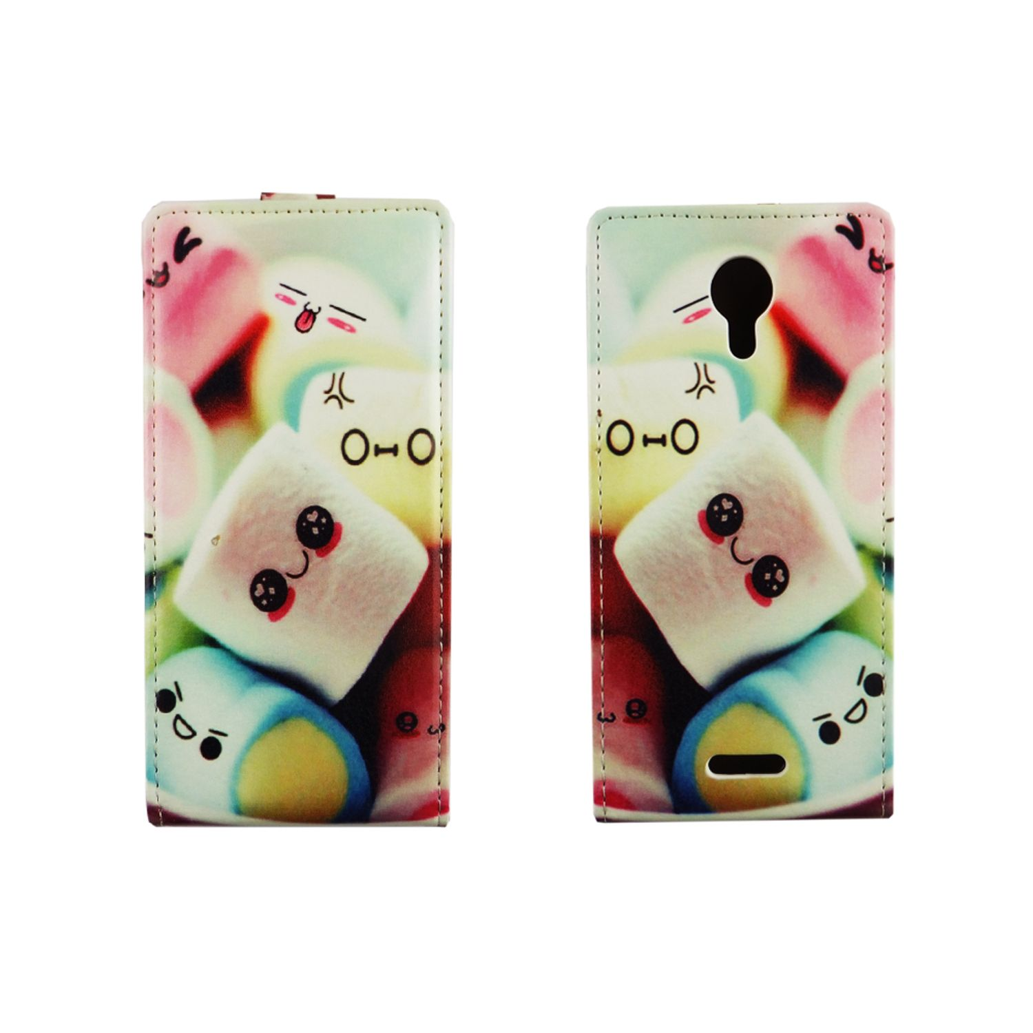 Eine Handyhülle mit Cartoon-Marshmallows wird auf weißem Hintergrund gezeigt.